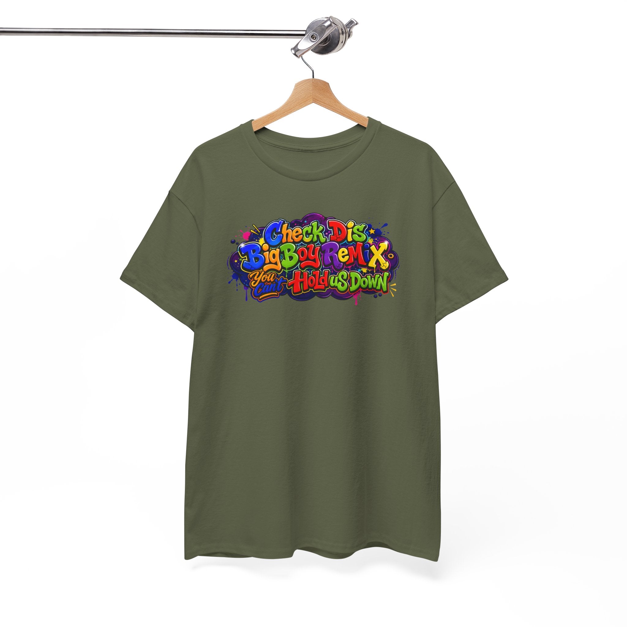 Graphic Tee — Colorful 'Check Dis Big Boy Remix' Retro Street Art T-Shirt