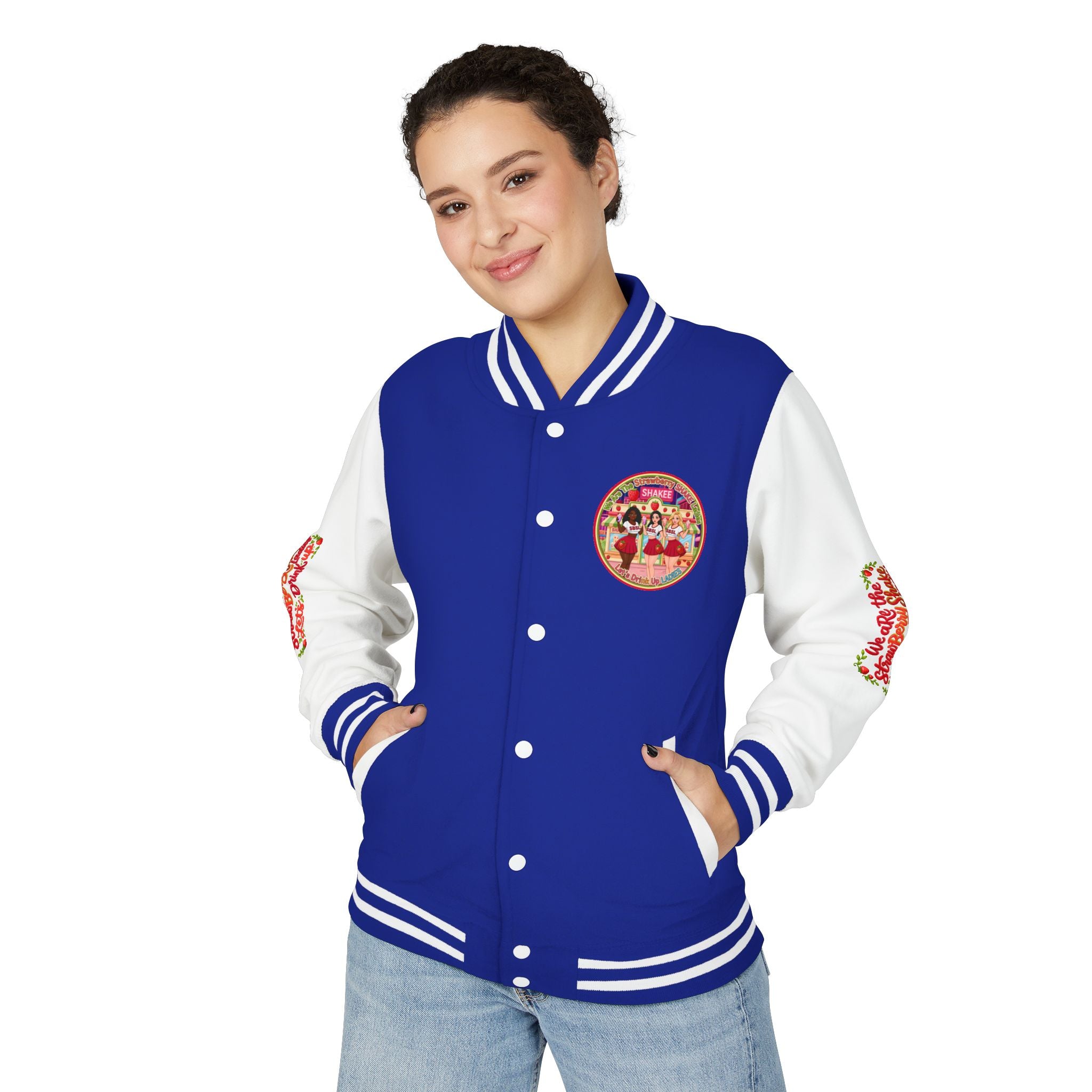 Letterman Jacket — " We Are The Strawberry Shake Ladies " Retro 'Shakee' Strawberry Girls Varsity Jacket