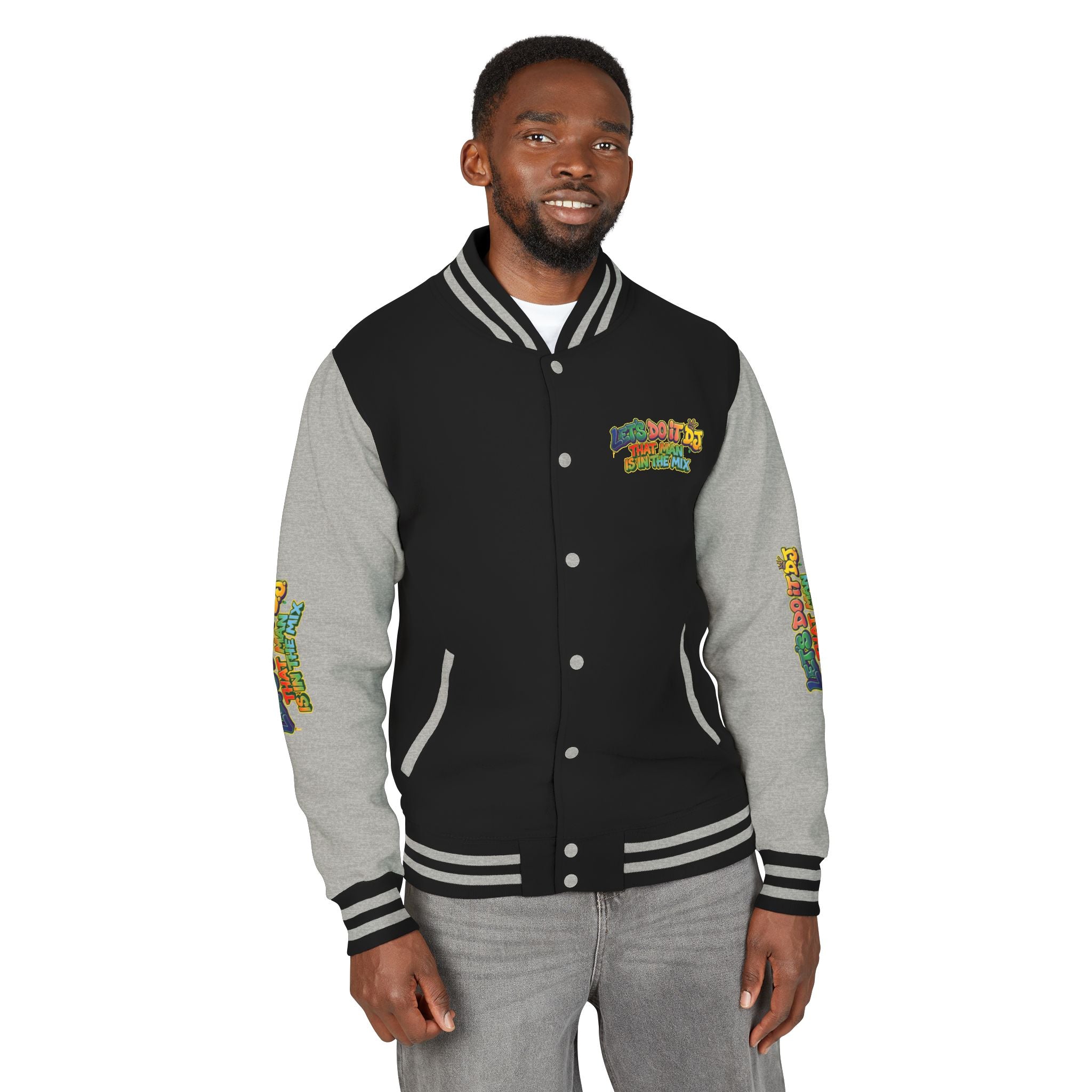 Letterman Jacket — 'Let's Do It' DJ Graphic Varsity Jacket