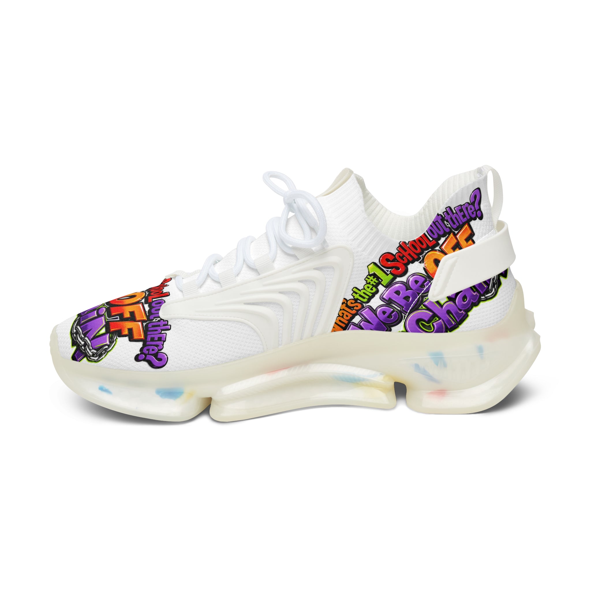 Mesh Sneakers — Colorful "We Be Off the Chain" Graphic Athletic Shoes