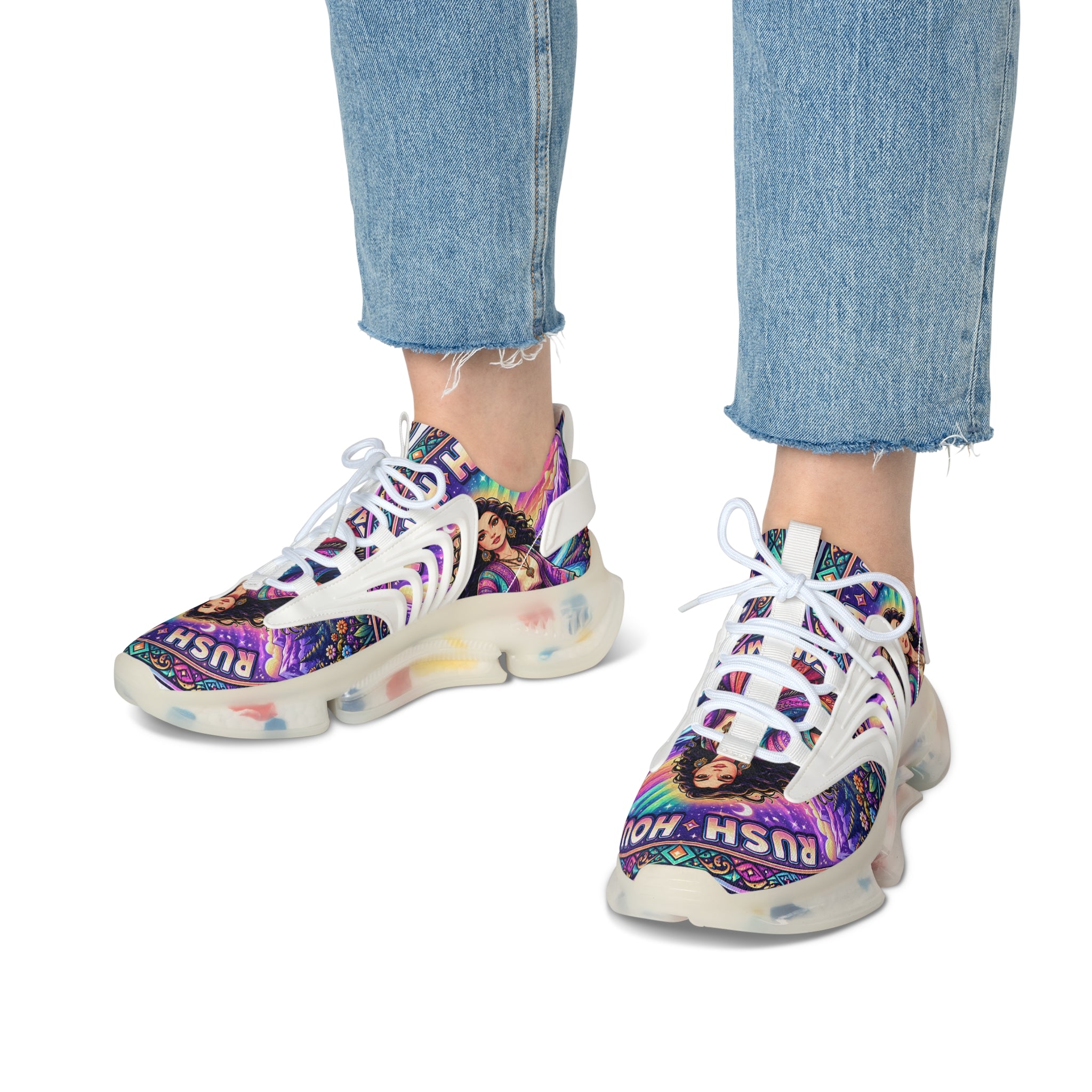 Mesh Sneakers — Colorful 'Crush Hour' Graphic Women's Athletic Shoes