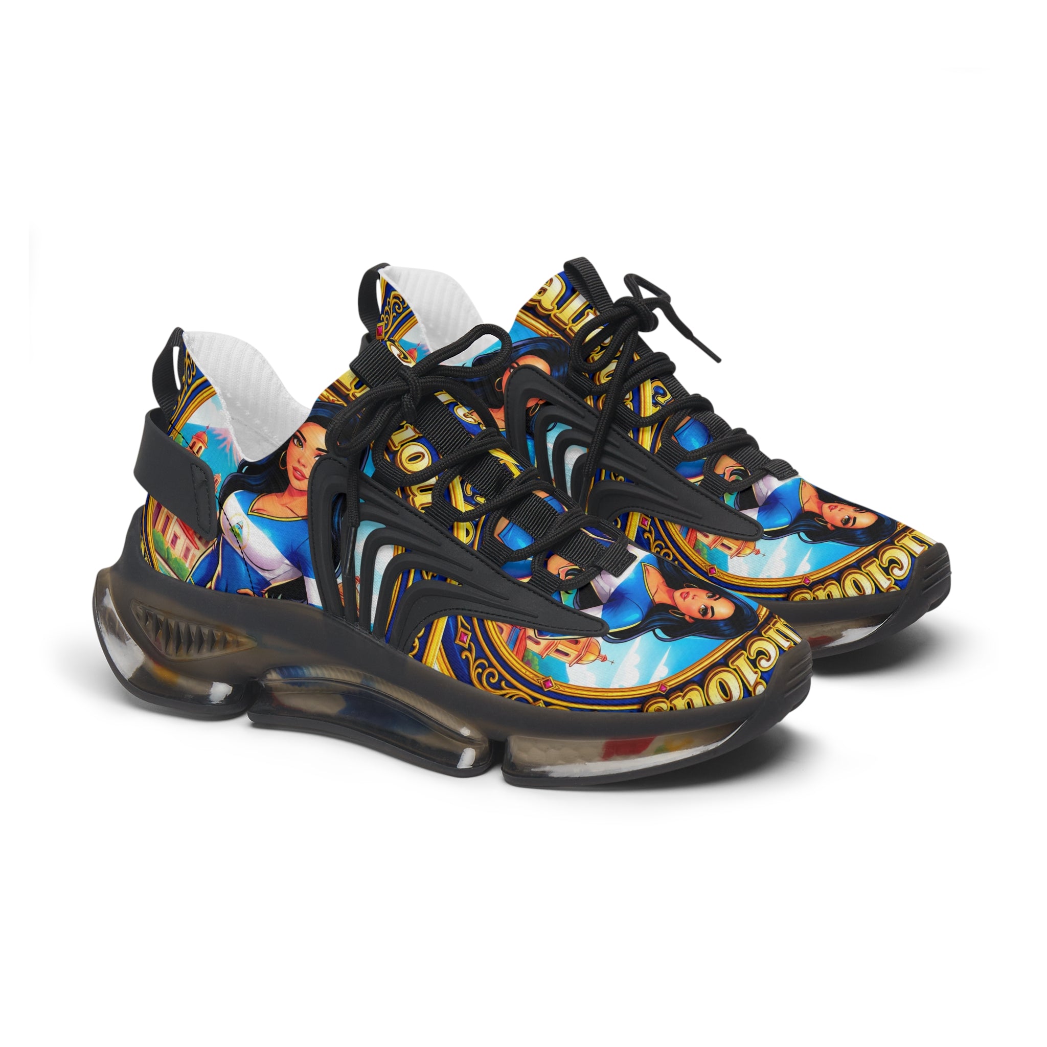 Mesh Sneakers — " Nicalicious "Vintage Pin-Up Label Print Women's Athletic Shoes