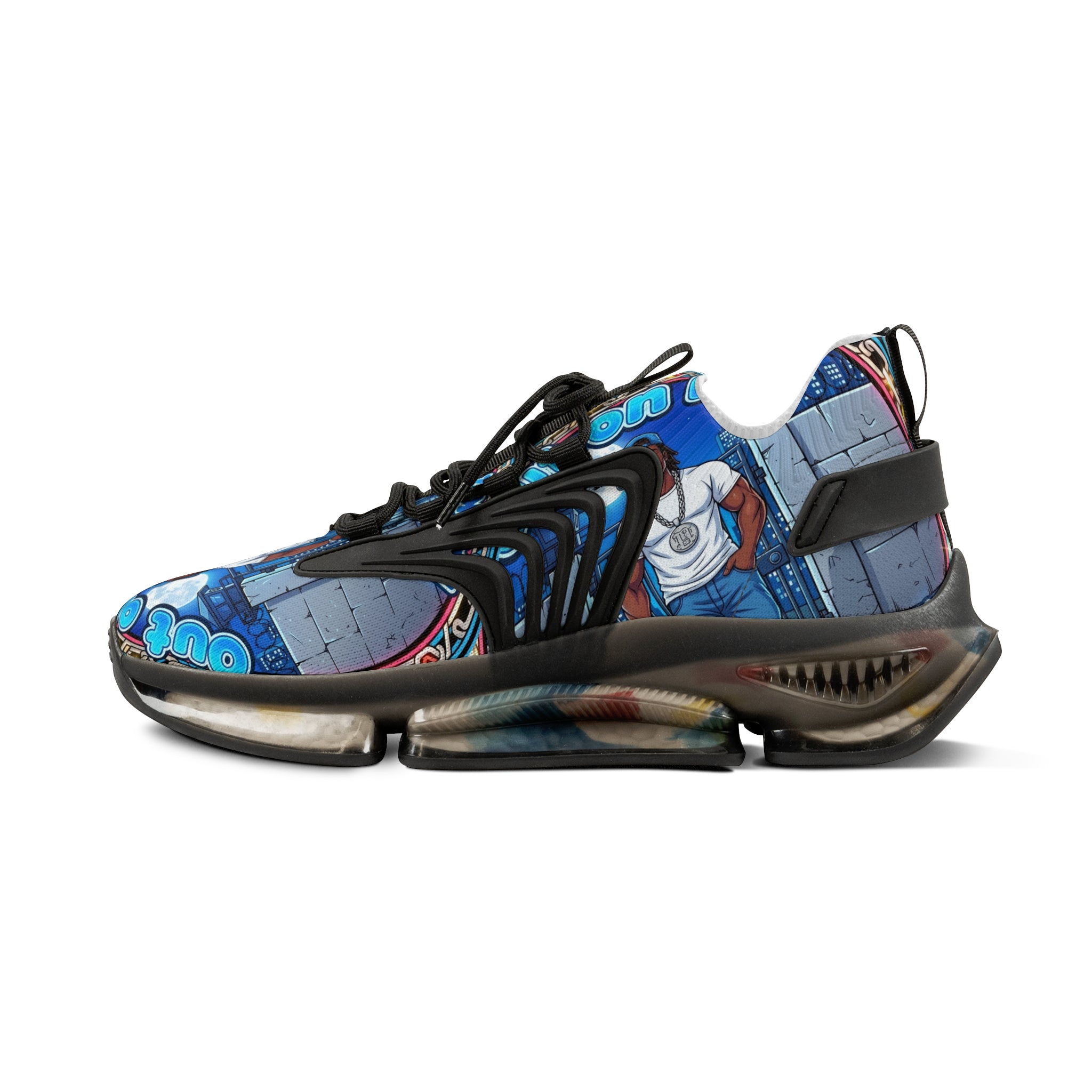 Men's Graphic Mesh Sneakers — " Out On Bail" Street Art Portrait Design