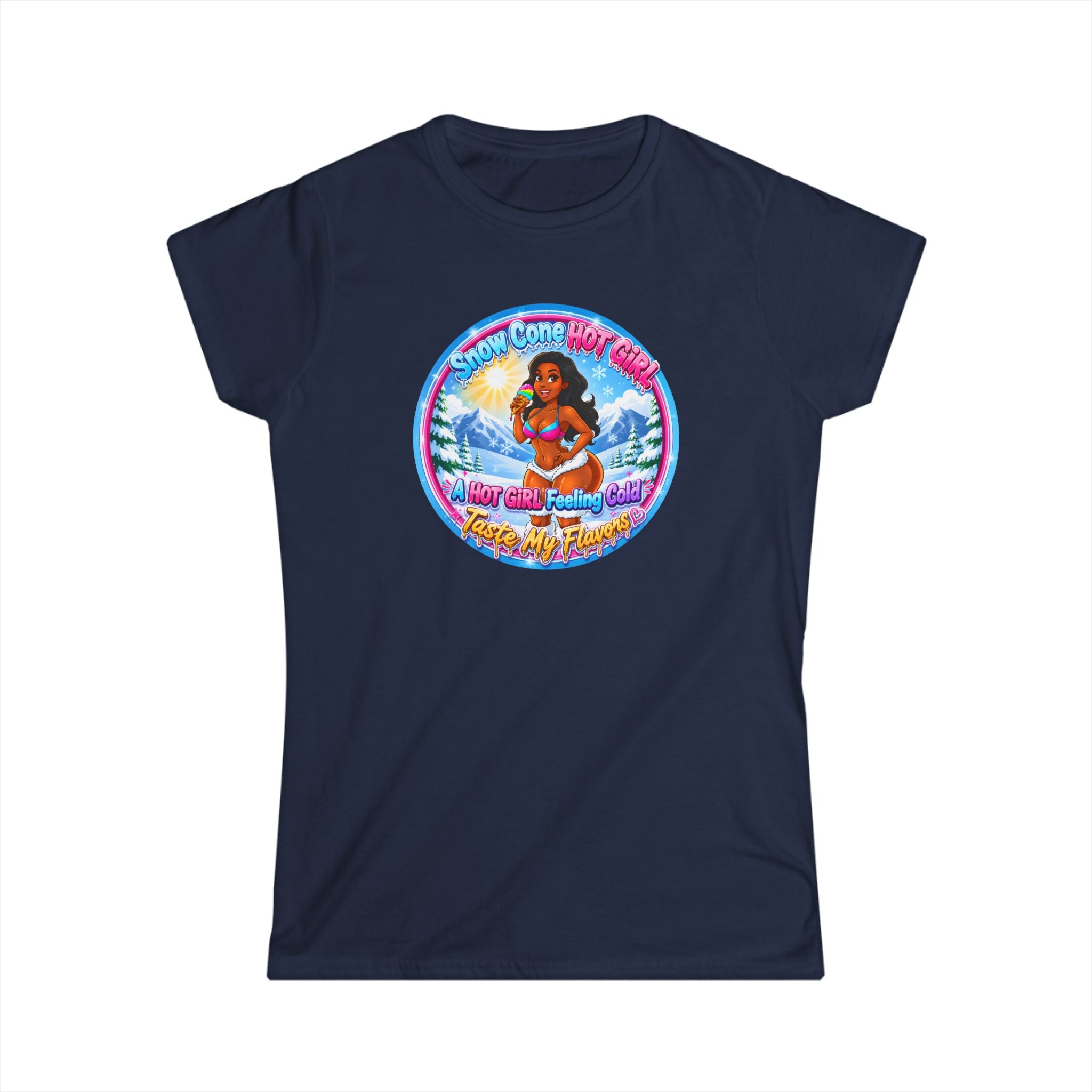 T-Shirt — Retro Beach Pinup Tee with ''Snow Cone Hot Girl" Tropical Graphic