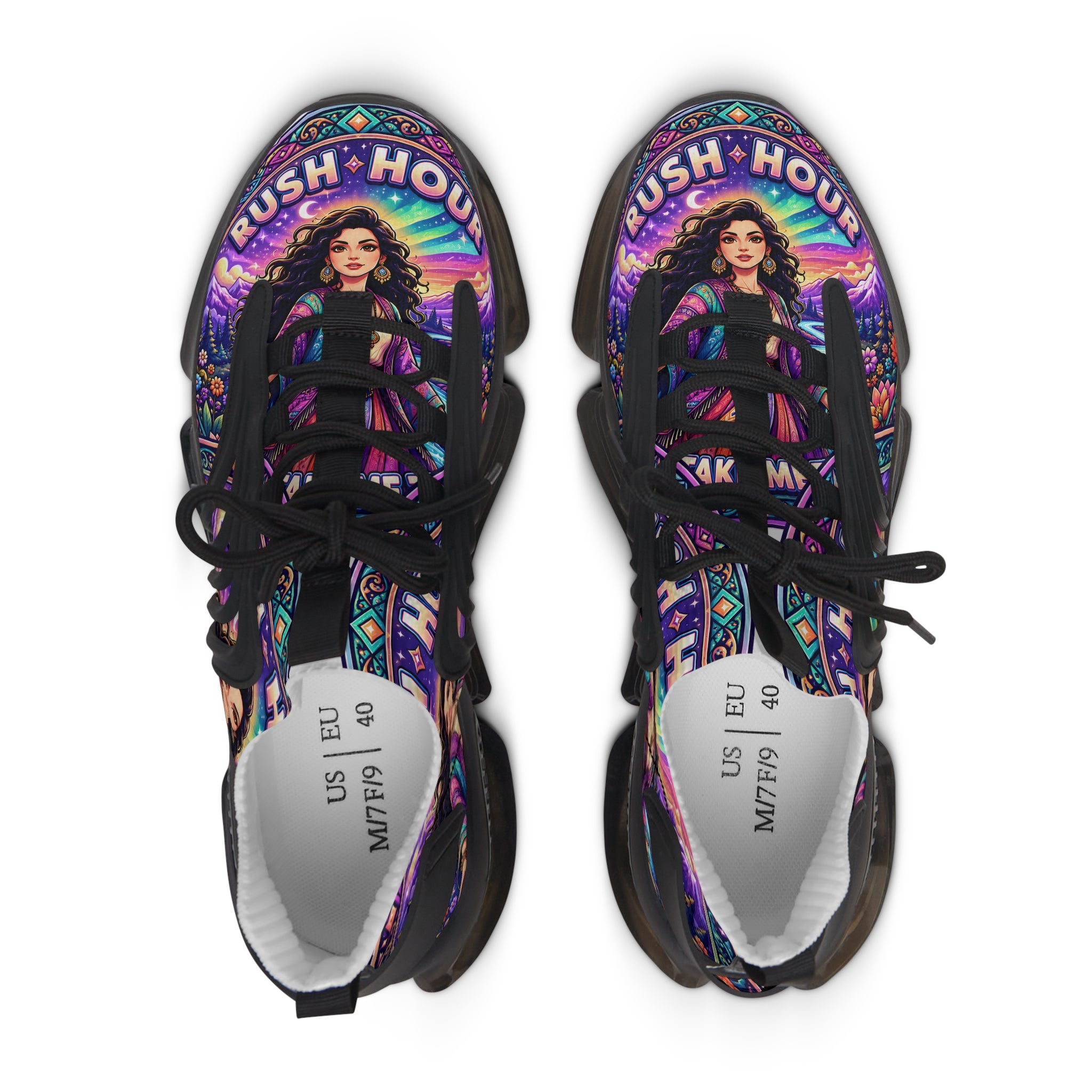 Mesh Sneakers — Colorful 'Crush Hour' Graphic Women's Athletic Shoes