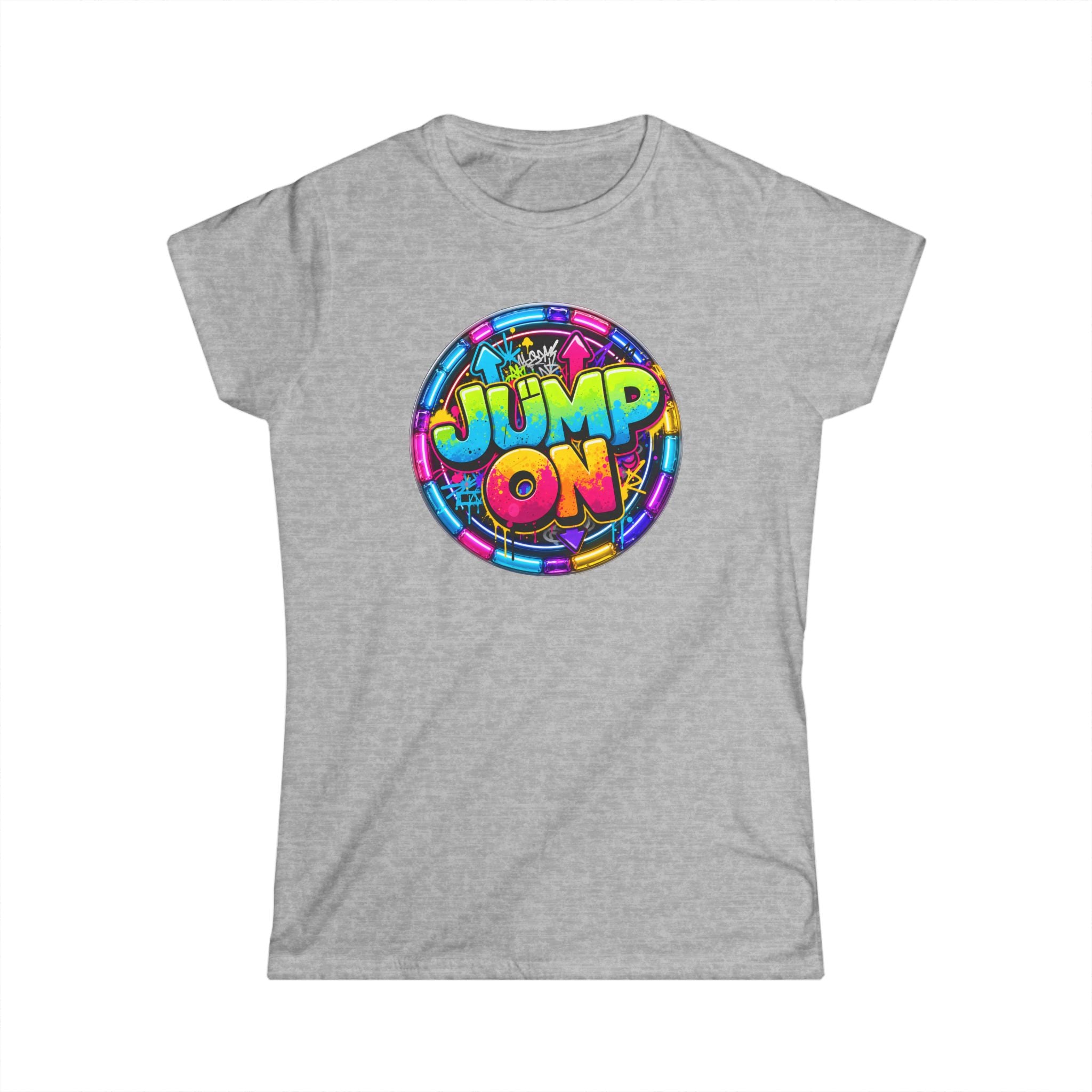 Women’s Tee — " Jump On" Classic White Softstyle Short Sleeve Shirt