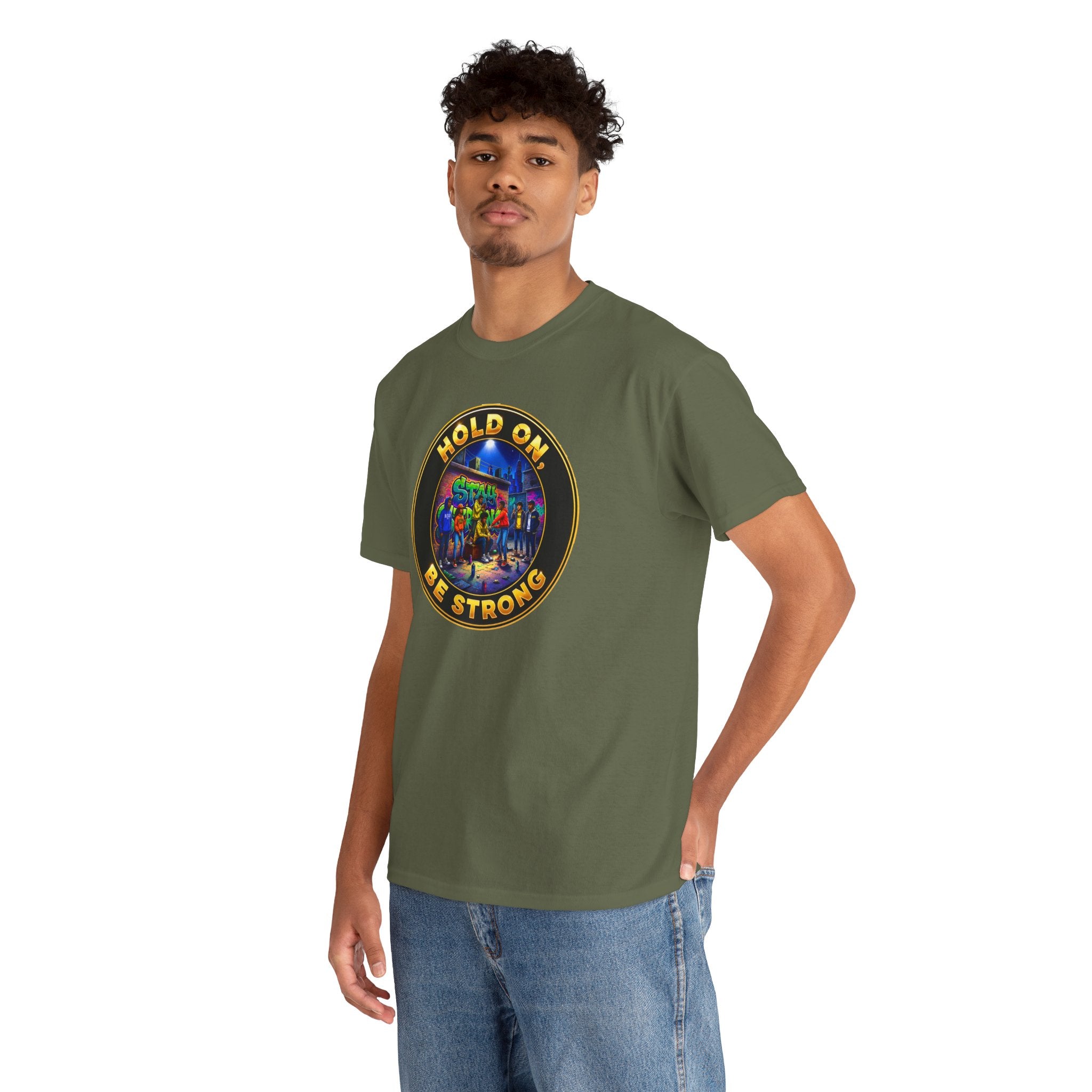 T-Shirt — 'Hold On Be Strong' Inspirational Retro Circle Graphic Tee