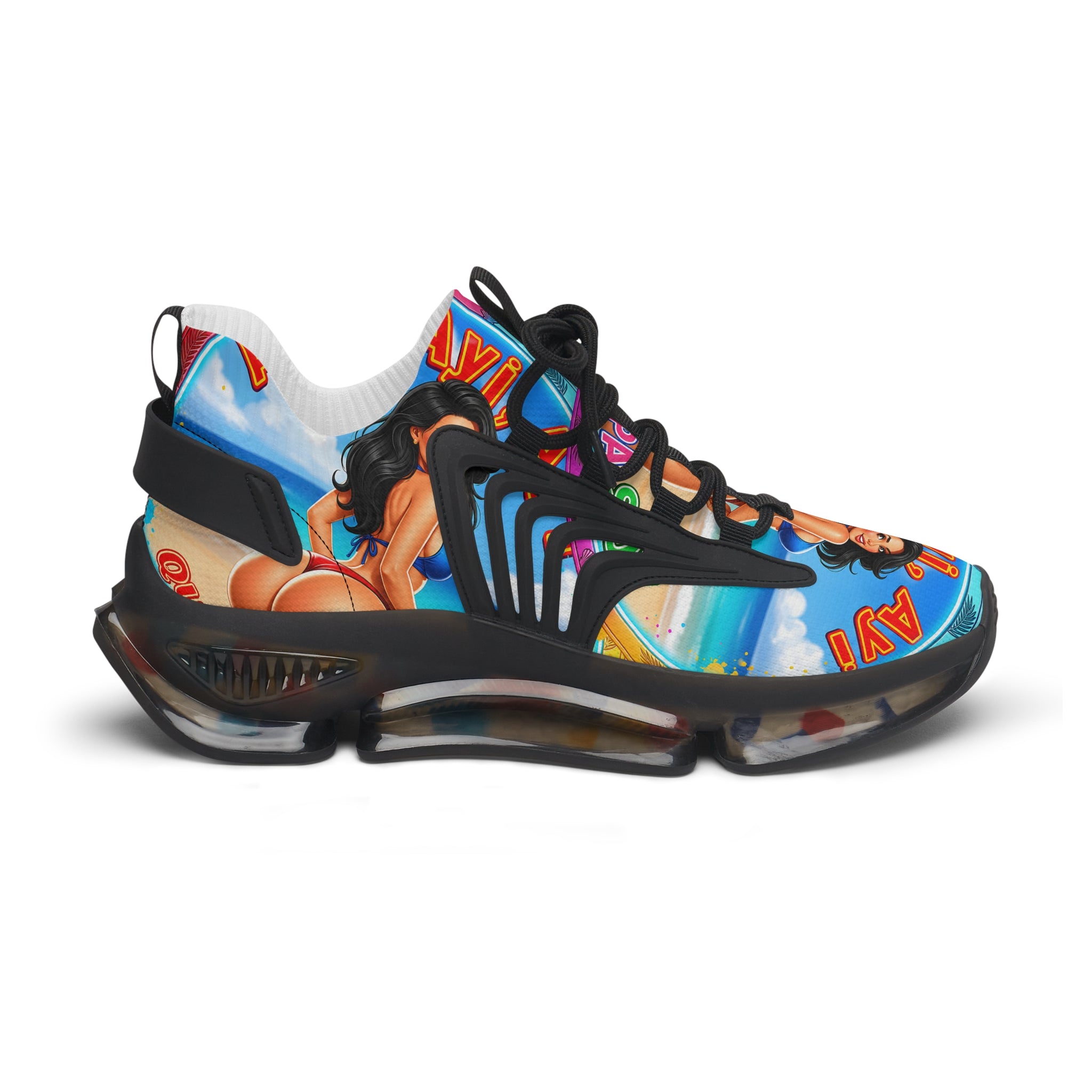 Women's Mesh Sneakers —"Ayi Ayi Ayi Que Guapa Soy "Tropical Pinup Beach Graphic Trainers