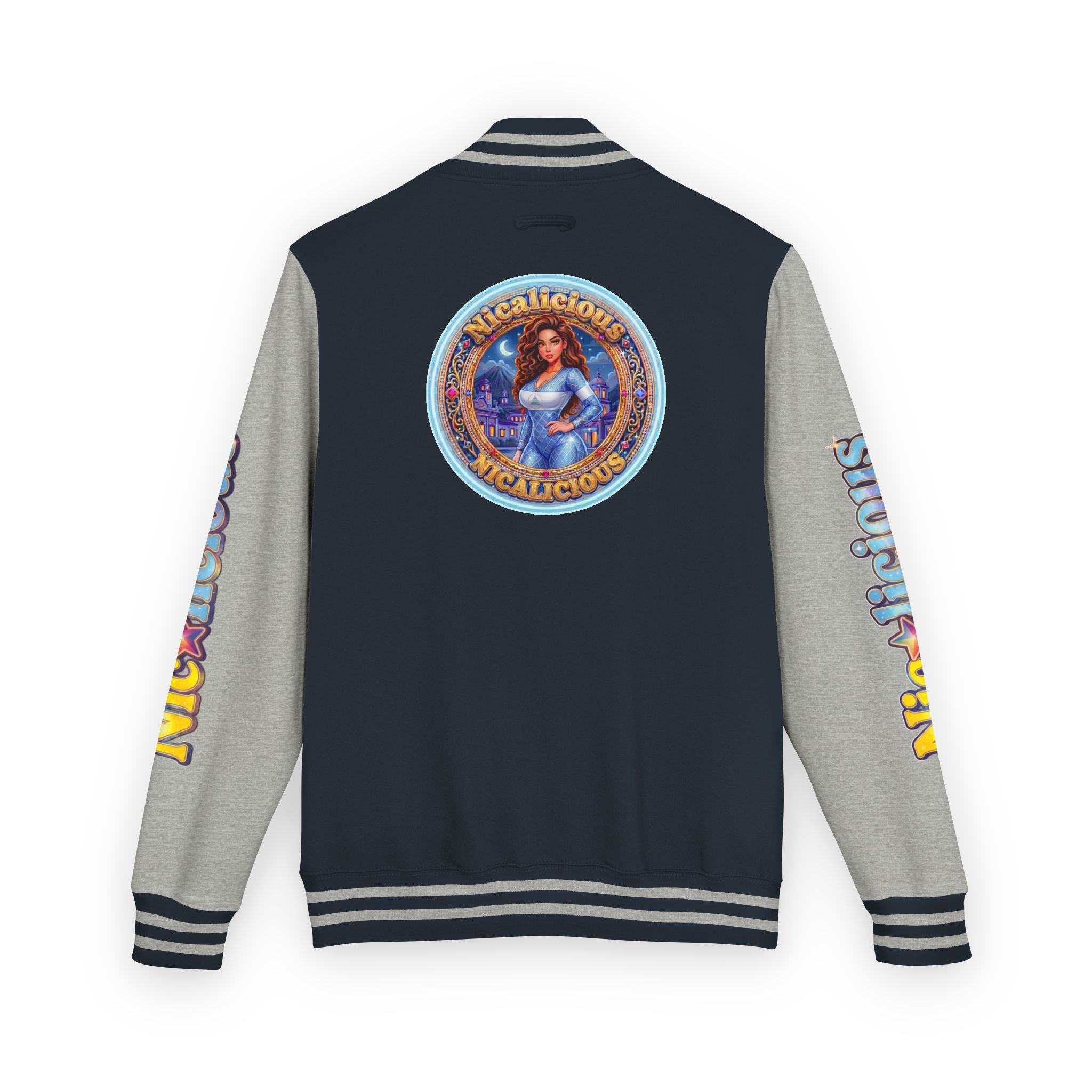 "Nicalicious" Letterman Jacket - Retro Pinup Graphic Varsity Bomber