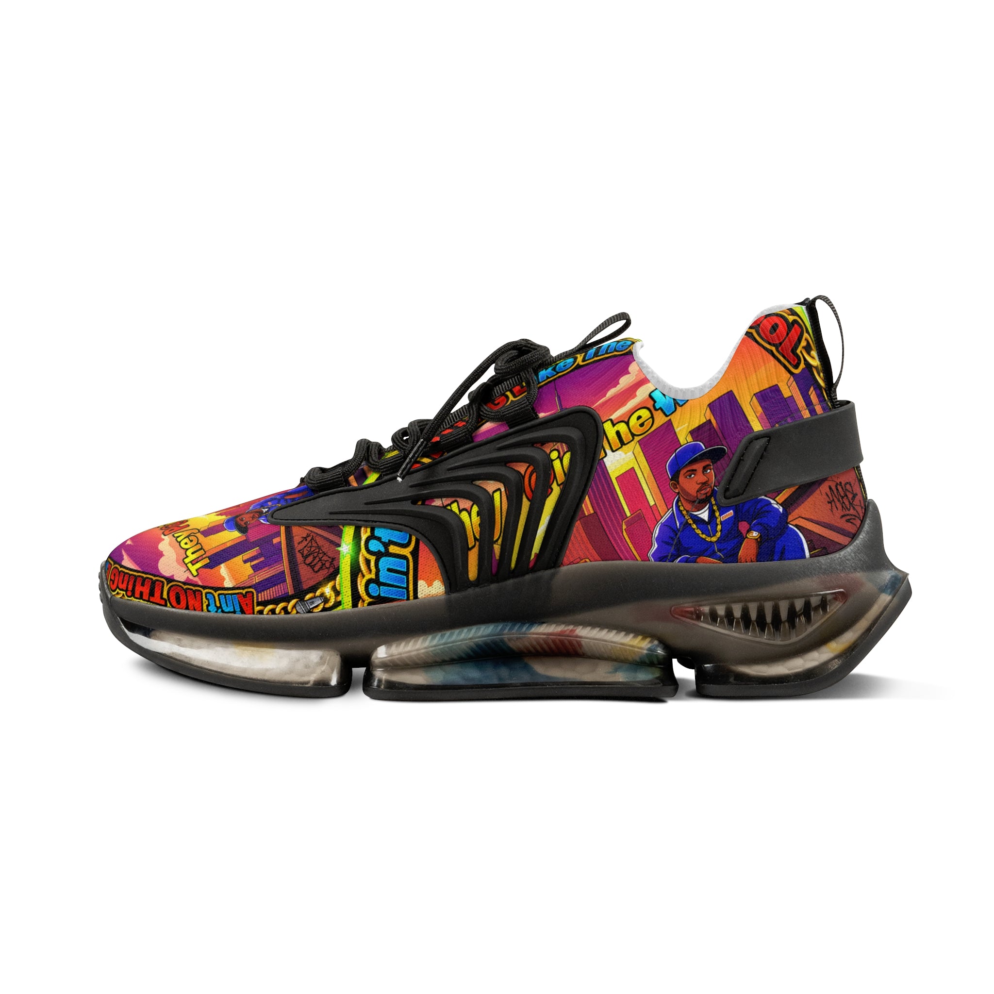 Mesh Sneakers — " Aint Nothing Like The Old School " Retro Neon City Graphic Men's Athletic Shoes
