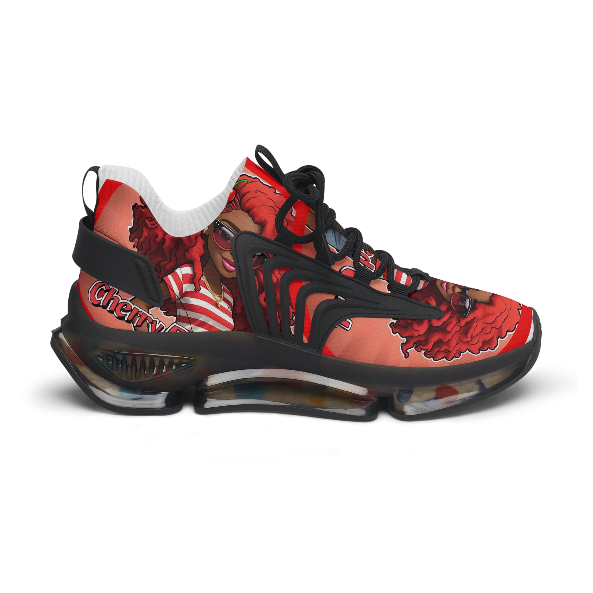 Red Curly-Haired Girl Athletic Sneakers — " Cherry Red Girl "Women's Fashion Mesh Shoes