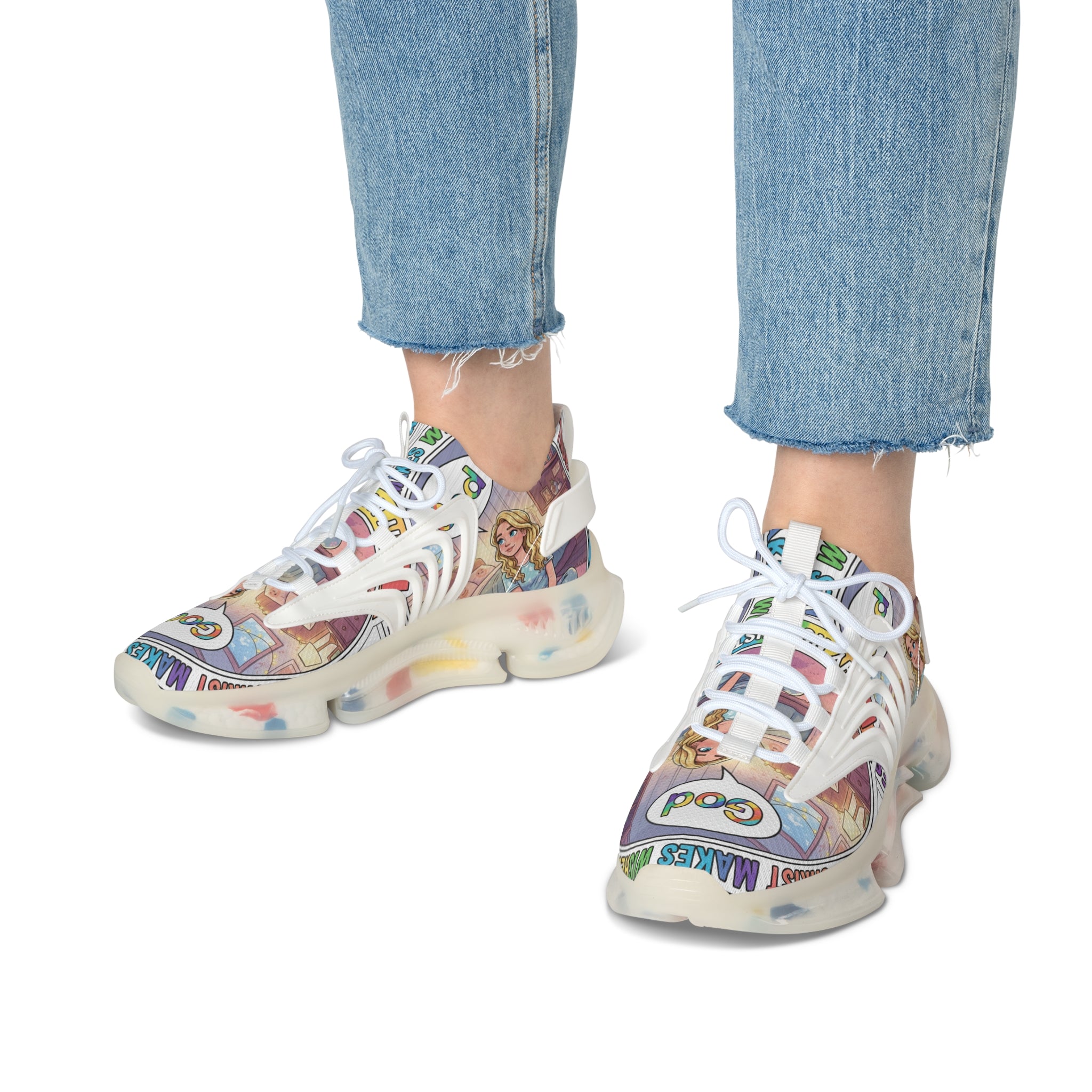 Mesh Sneakers — Inspirational 'Jesus Christ Makes Wishes Come True" Graphic Women's Trainers