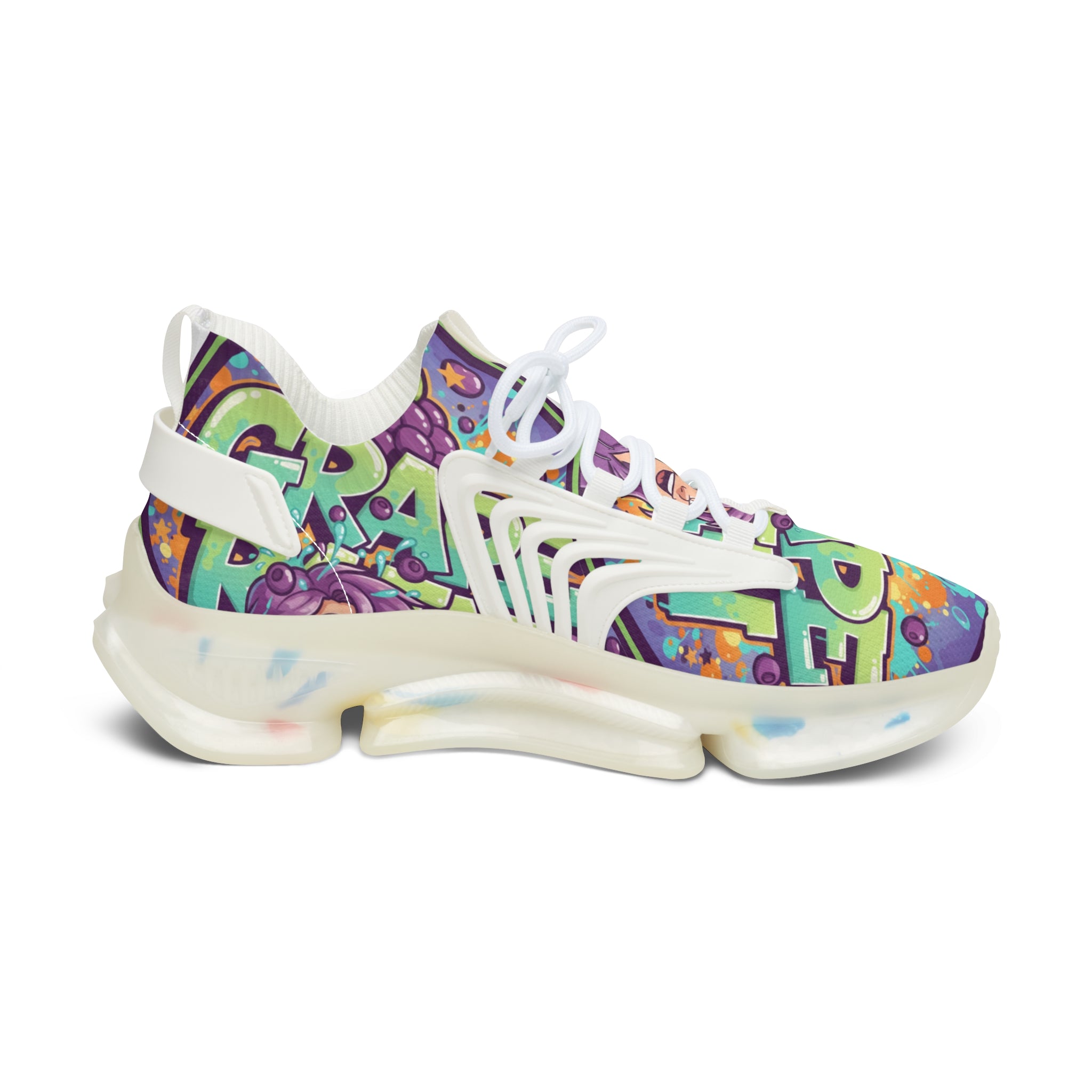 Grape Graffiti Mesh Sneakers — " Grape Run" Colorful Streetwear Athletic Shoes