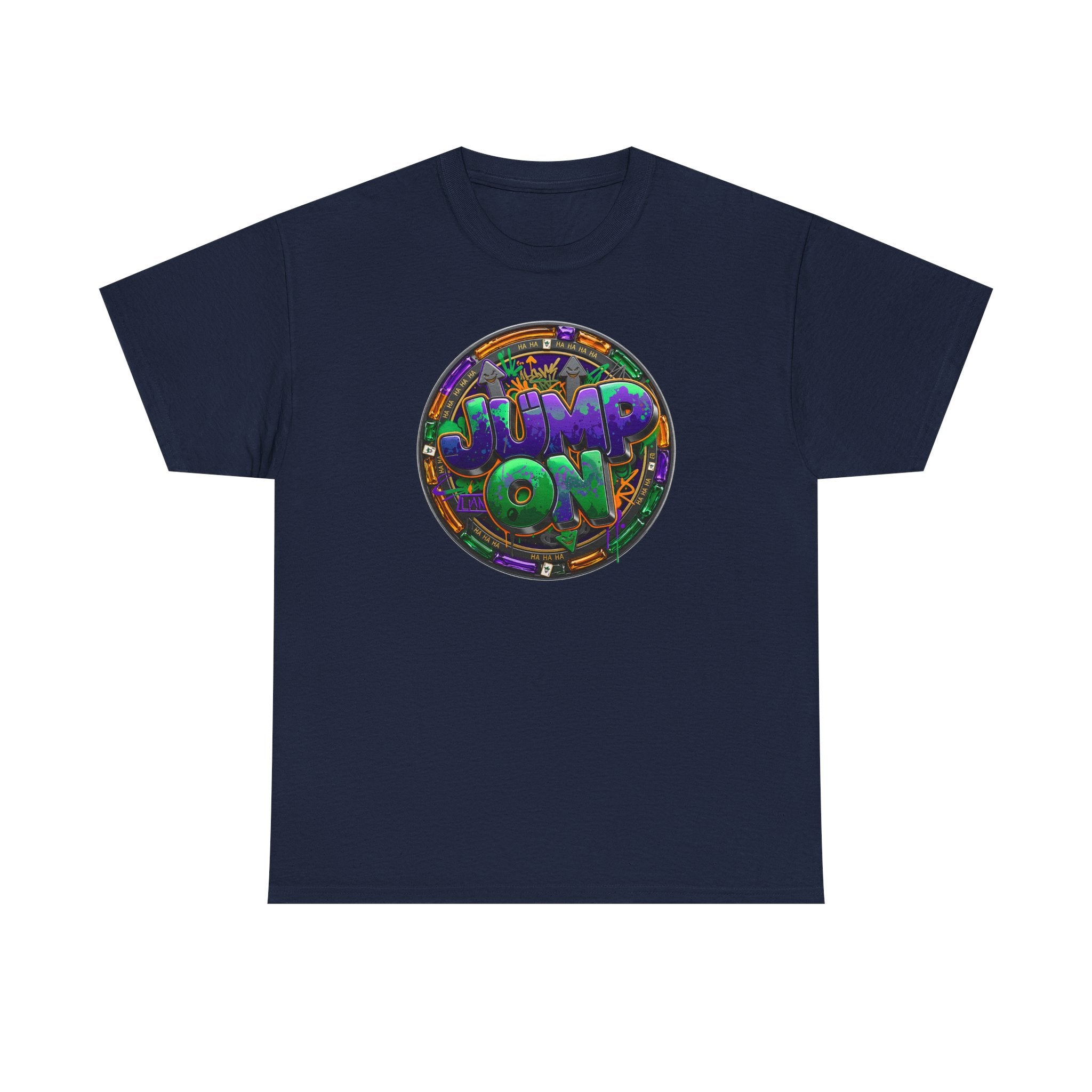 " Jump On" Circle Graphic Tee — Retro Neon Streetwear T-Shirt