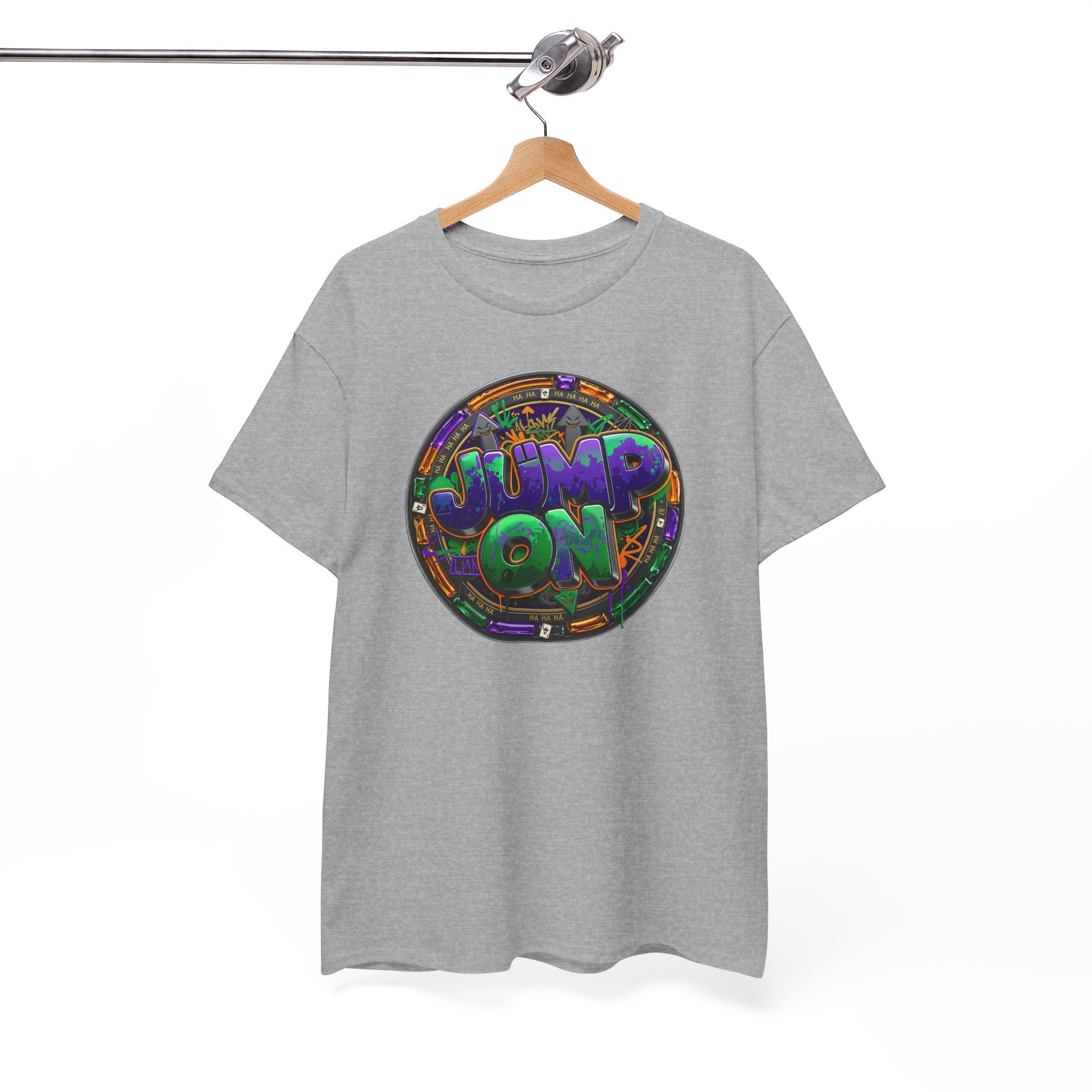 " Jump On" Circle Graphic Tee — Retro Neon Streetwear T-Shirt