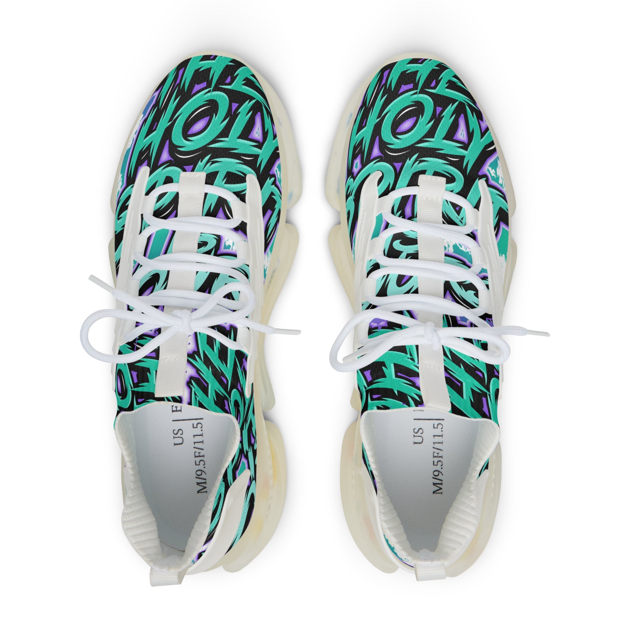 Men's Mesh Sneakers —"The Holy Spirit Is Yours'Bold Teal Graffiti Pattern Athletic Shoes