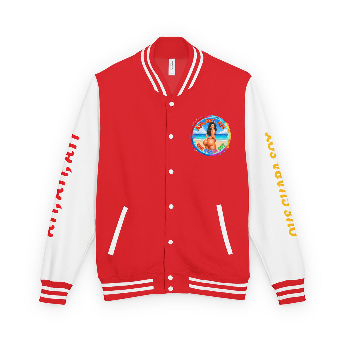 Letterman Jacket – Retro Beach Pinup Varsity Jacket with 'Ayi Ayi Ayi' Graphic