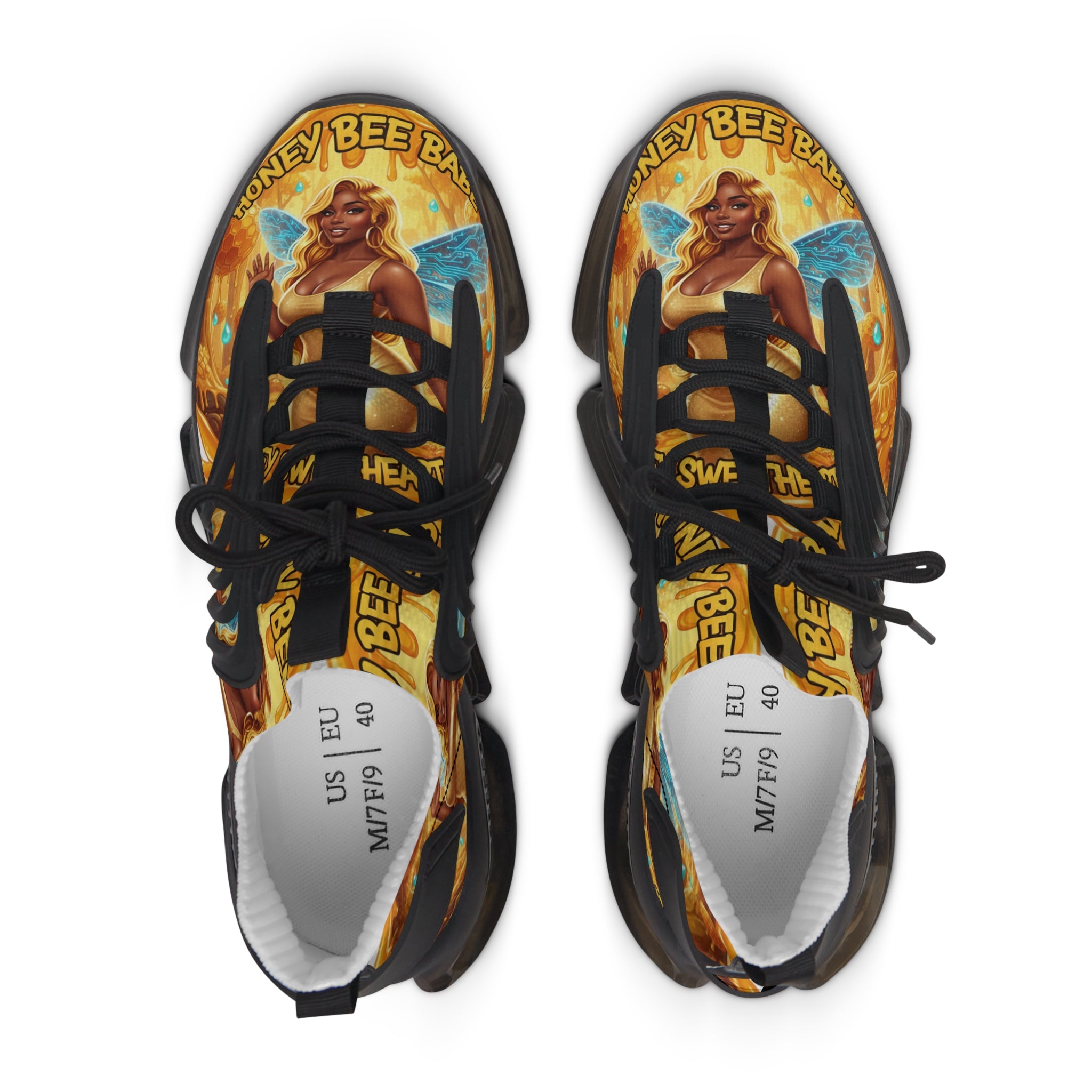 Women's Mesh Sneakers —"Honey Bee Bae" Golden Bee Fairy Graphic Athletic Shoes