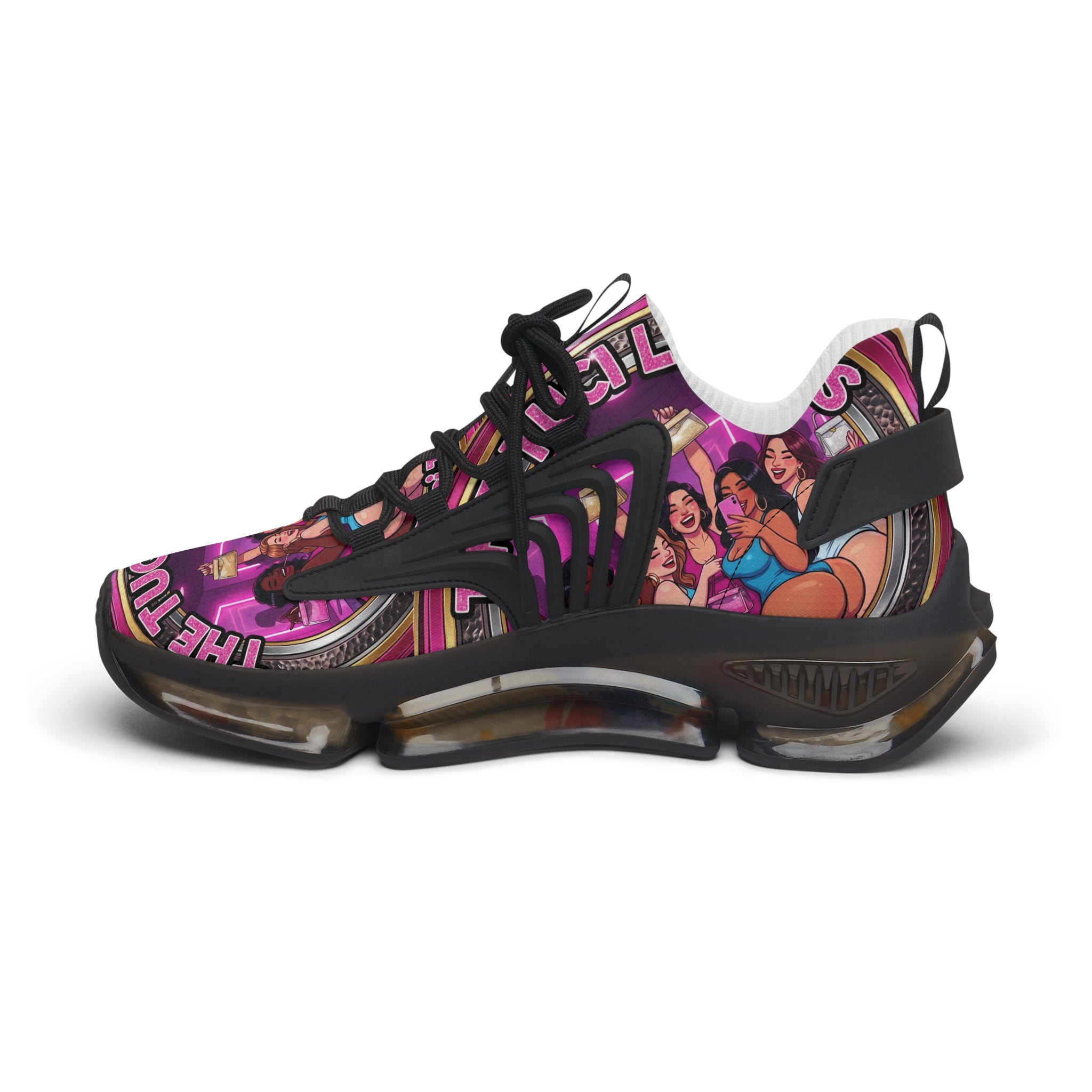 Mesh Sneakers —" The Tuci Ladies " Retro Pink Disco Club Graphic Women's Athletic Shoes