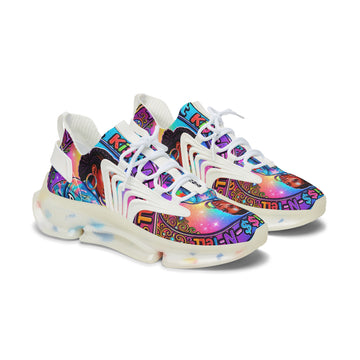 Women's Mesh Sneakers — Colorful Afrocentric Portrait Running Shoes with 'Don't Kiss' Graphic