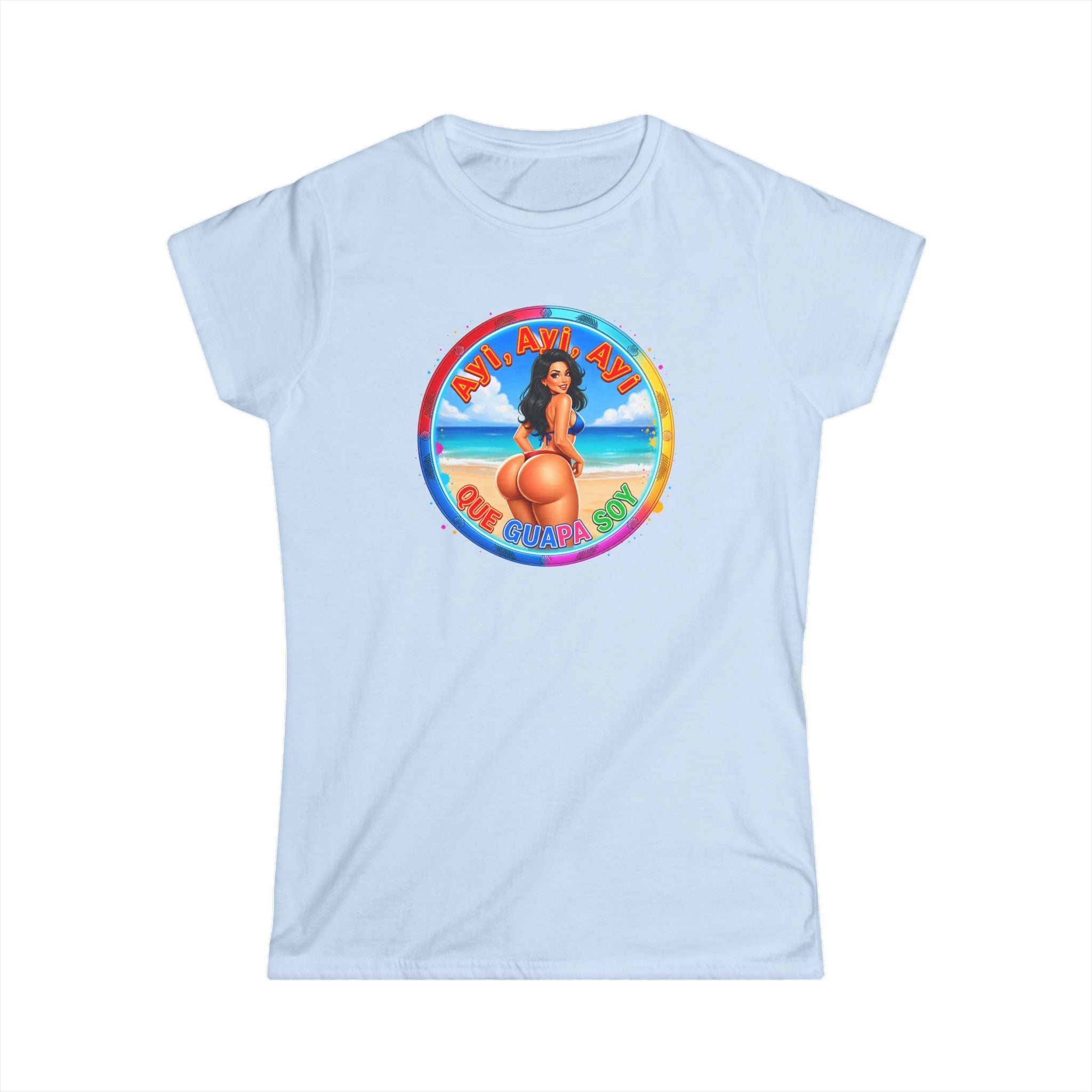 Women's Tee - Retro Beach Bikini Graphic "Ayi Ayi Ayi Que Guapa Soy"
