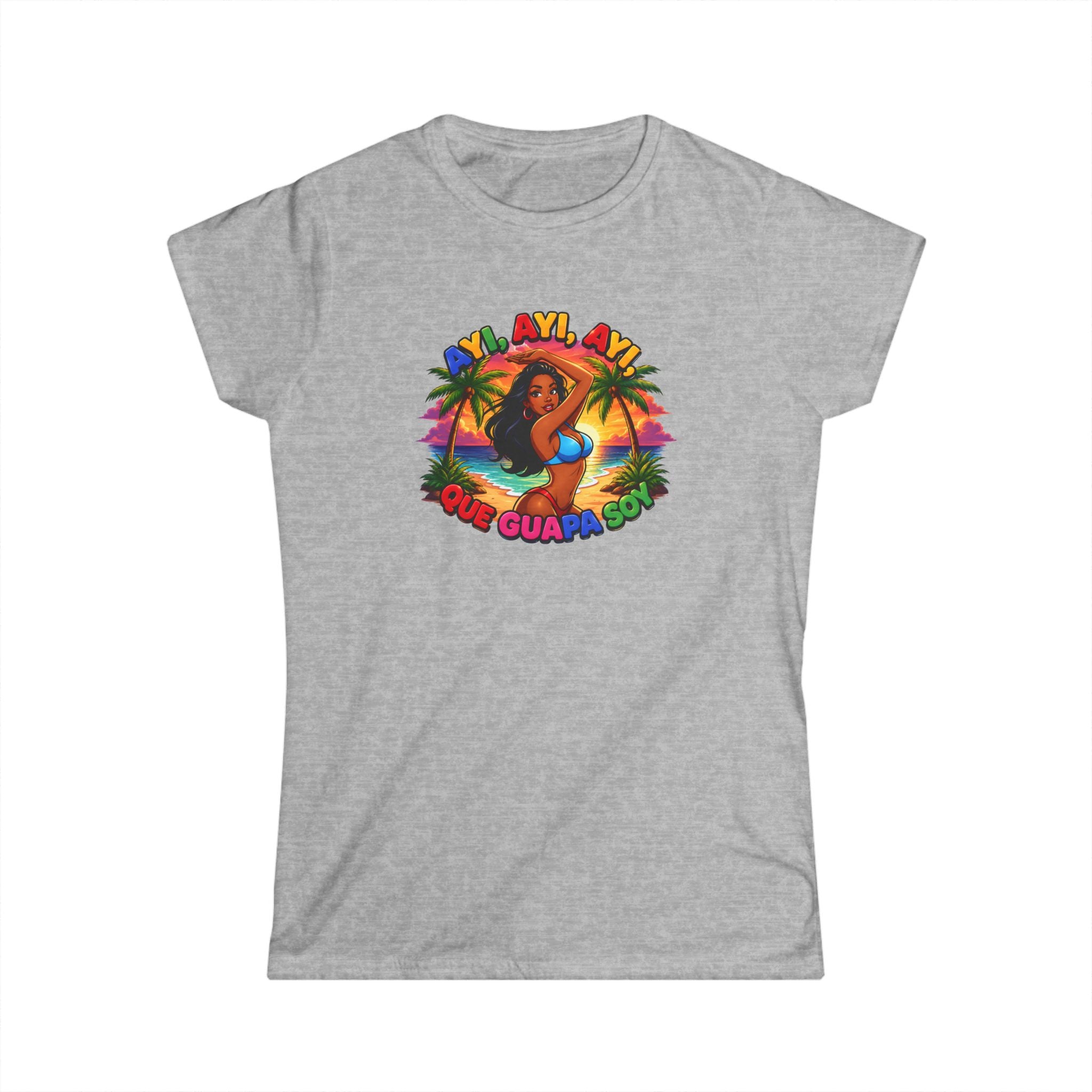 Women's Tee — Tropical ''Ayi, Ayi, Ayi Que GuapaSoy'' Beach Vibes Graphic Shirt