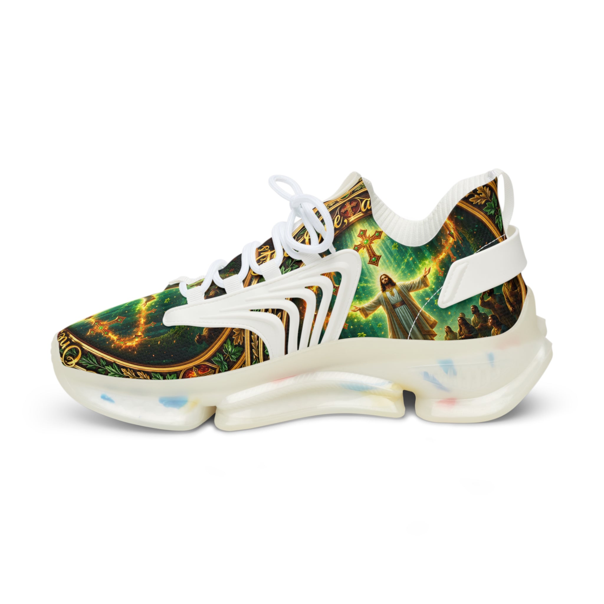 Men's Mesh Sneakers — " The One And Only Jesus Christ " Vintage Celtic Sword & Shield Athletic Shoes