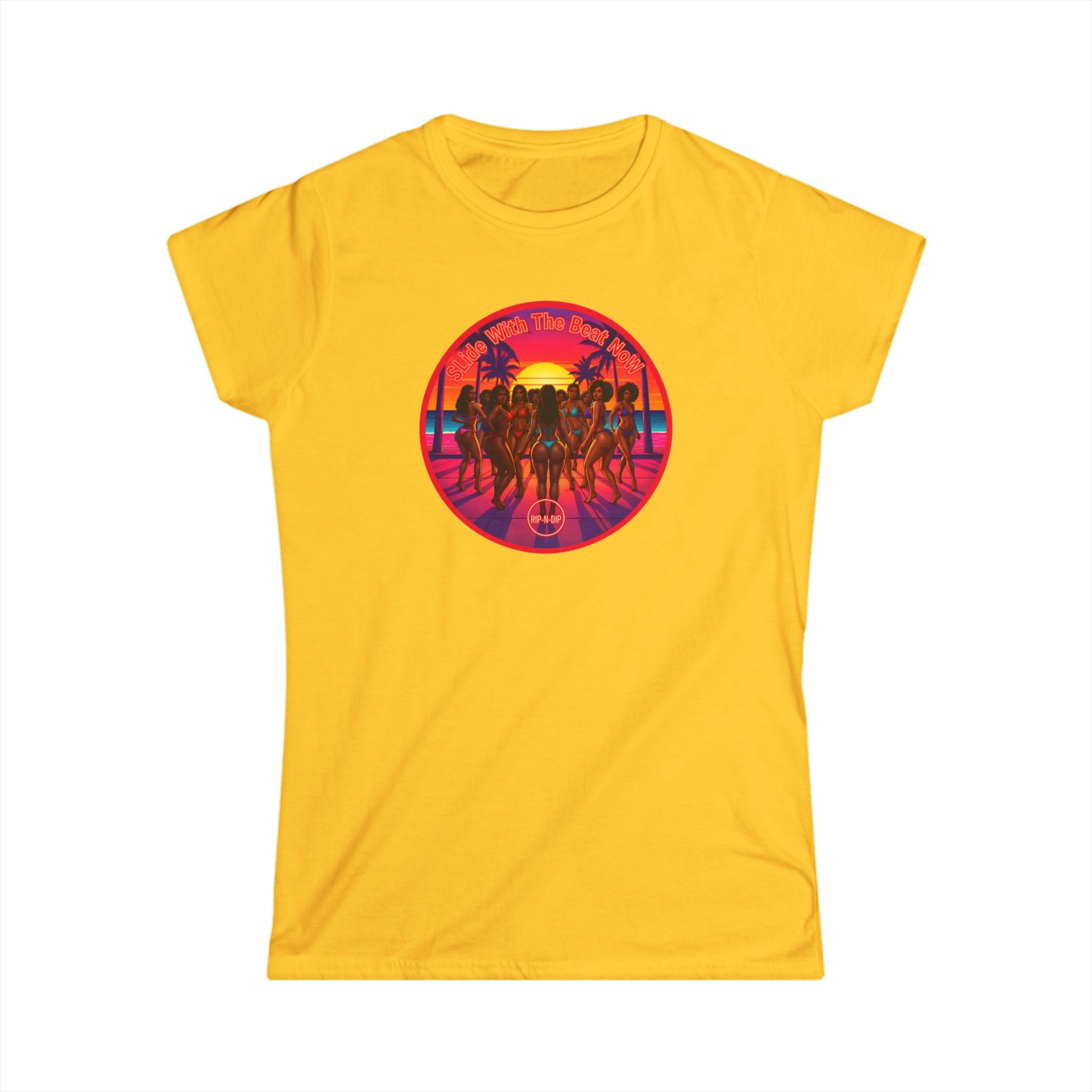 Women's Softstyle Tee — '' Slide With The Best Now" Classic White Crewneck T-Shirt