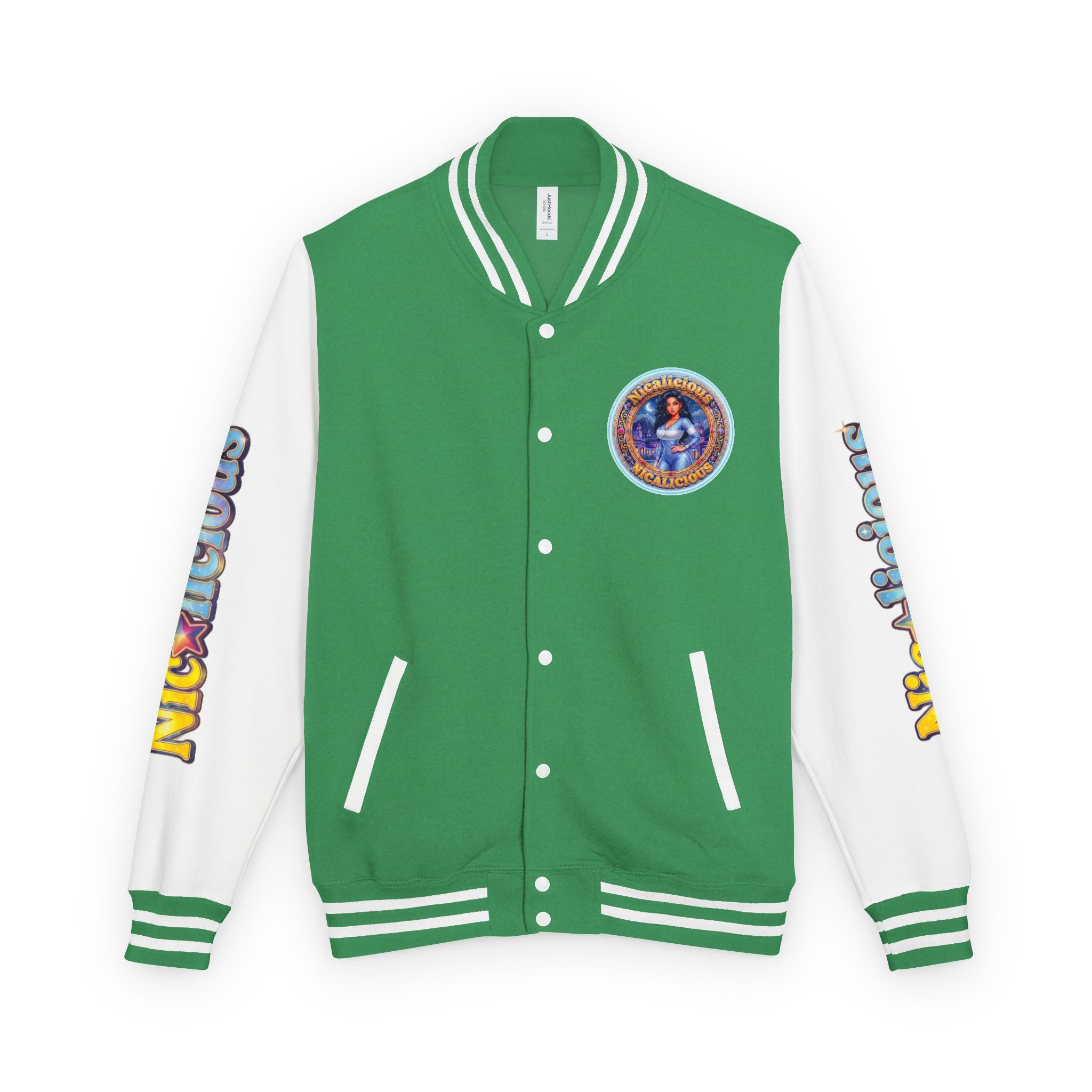Letterman Jacket — 'Nicalicious' Graphic Varsity Jacket with Retro Badge