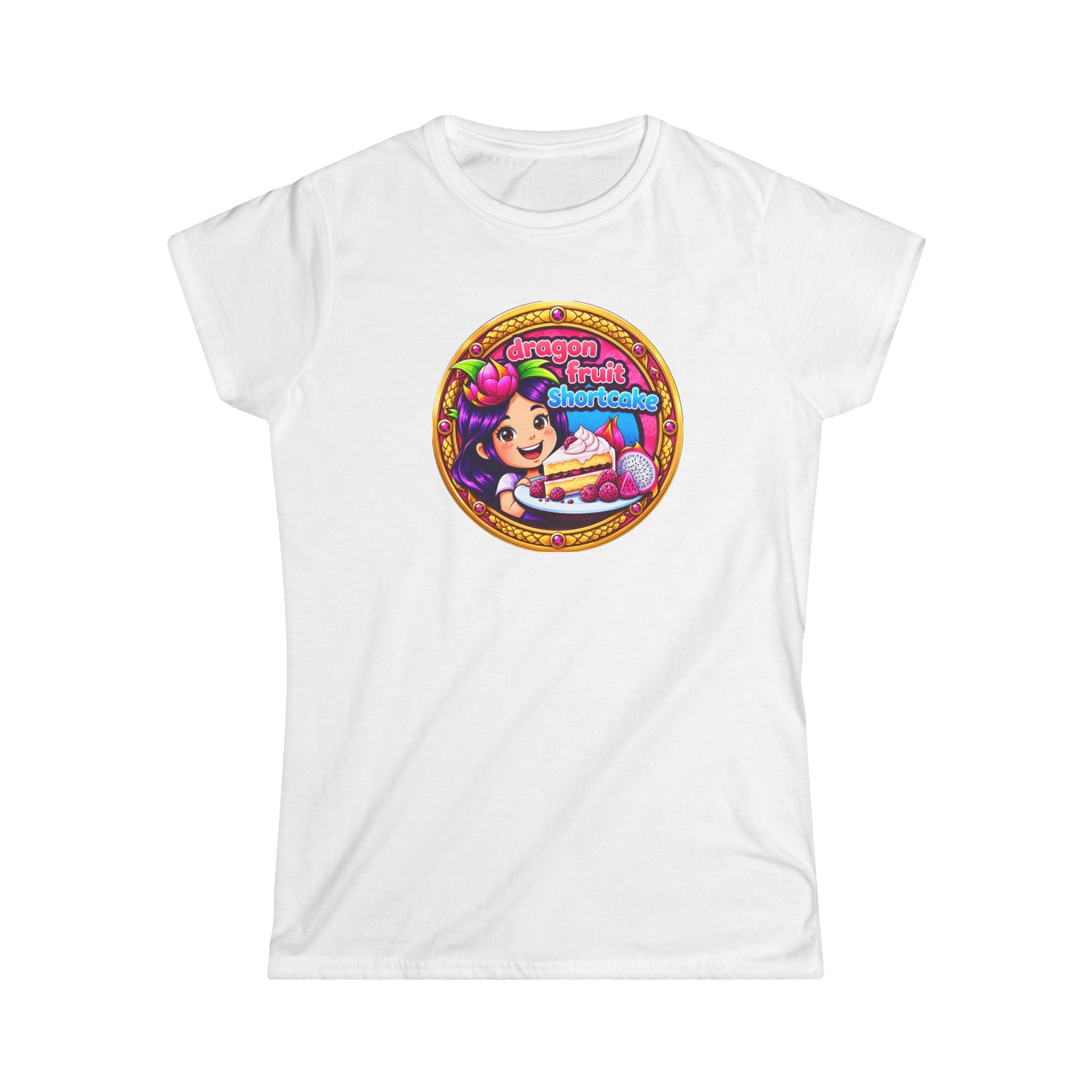 Women’s T‑Shirt — Cute Retro Girl with "Dragon Fruit Shortcake ” Graphic