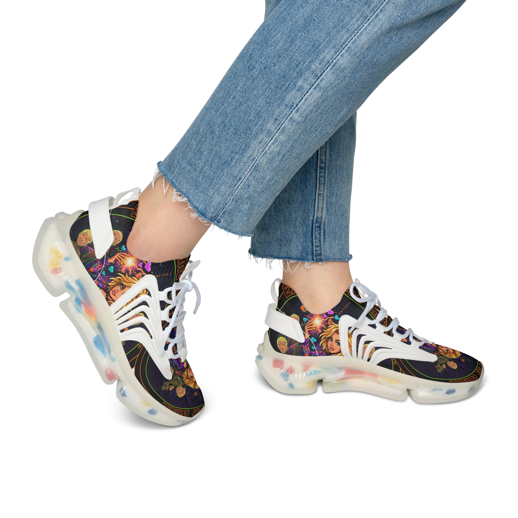 Mesh Sneakers — Floral Goddess Graphic Women's Athletic Shoes