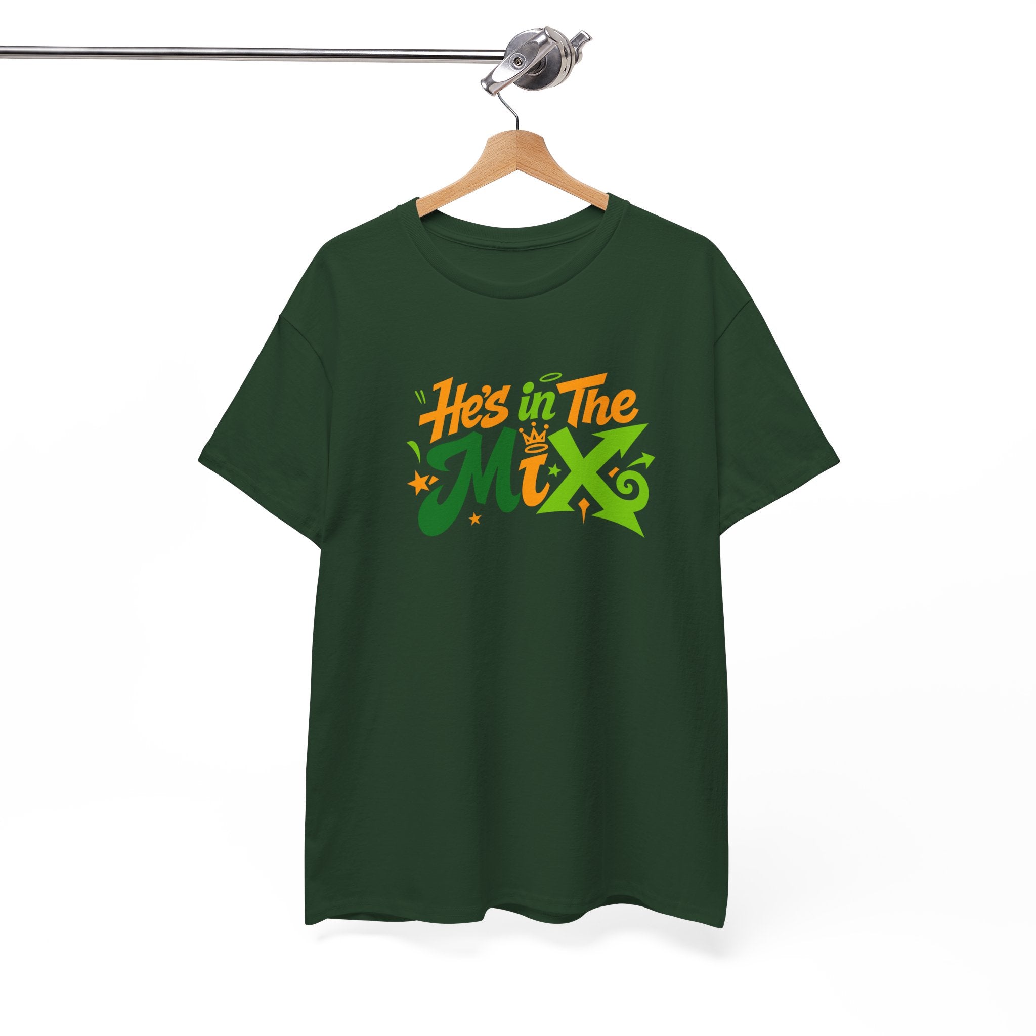 "He's in the Mix" T-Shirt — Retro Green & Orange DJ/Music Tee