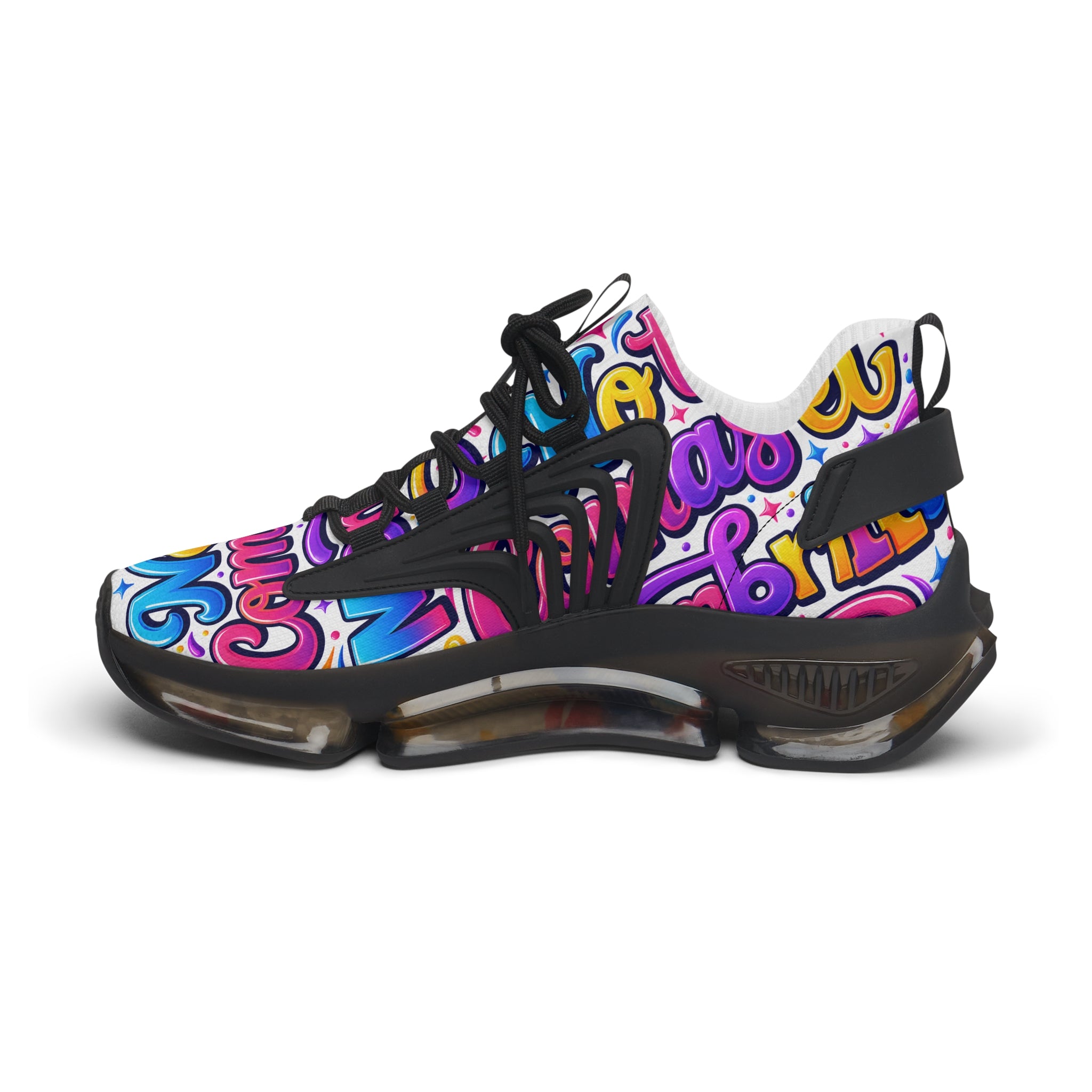 Colorful Graffiti 'No Te Comas El Membrillo" Women's Mesh Sneakers — Funky Streetwear Trainer