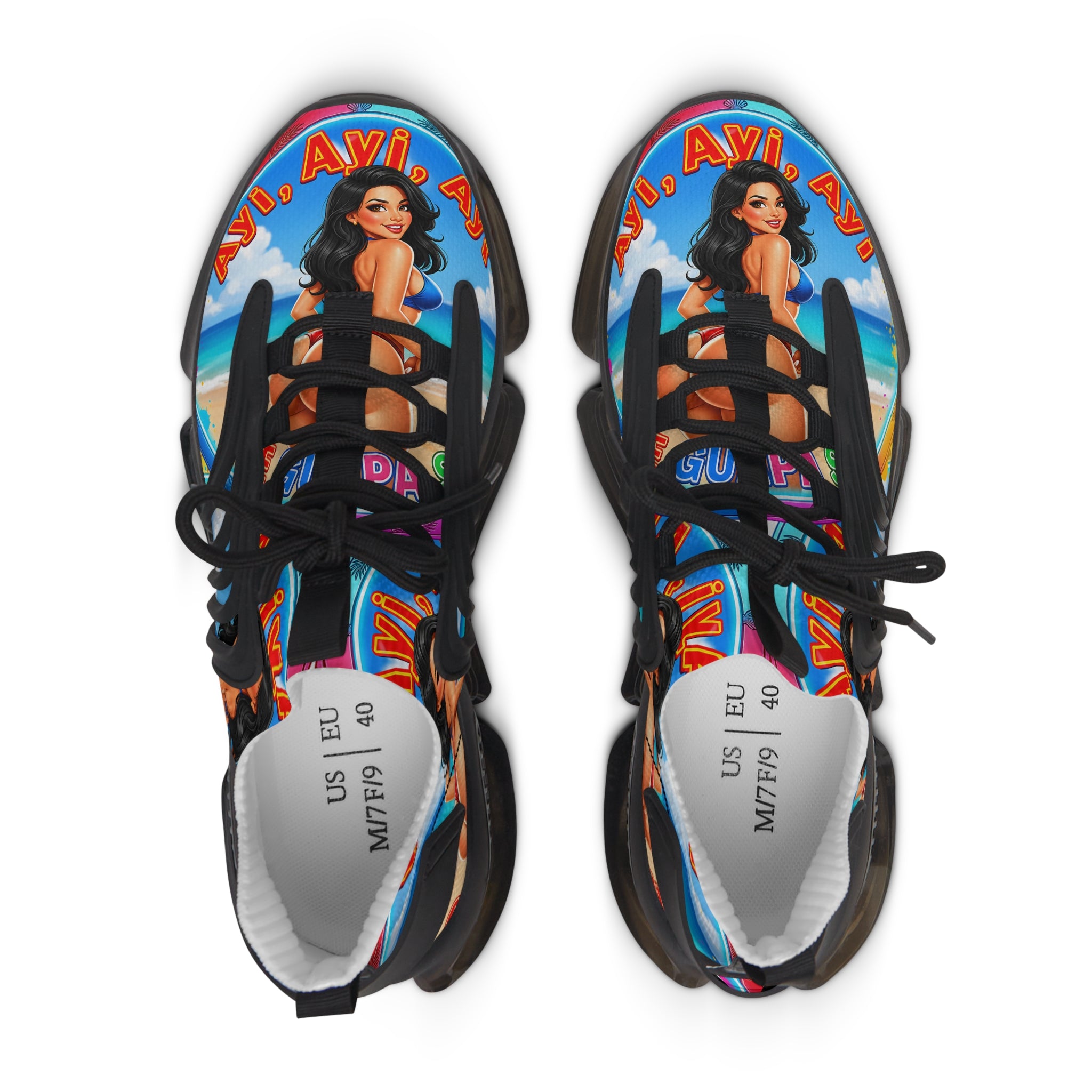 Women's Mesh Sneakers —"Ayi Ayi Ayi Que Guapa Soy "Tropical Pinup Beach Graphic Trainers