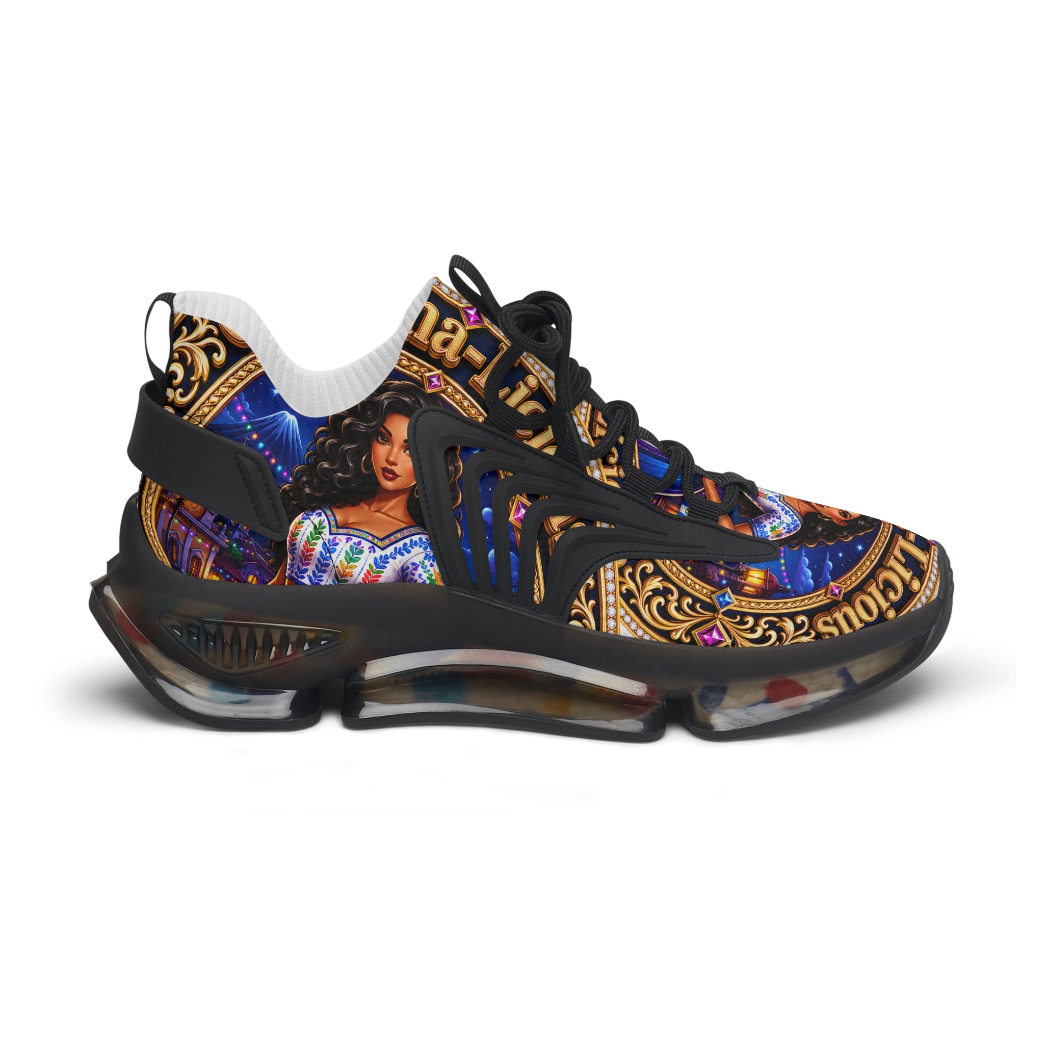 Women's Mesh Sneakers — Colorful Folklore Print Athletic Shoes
