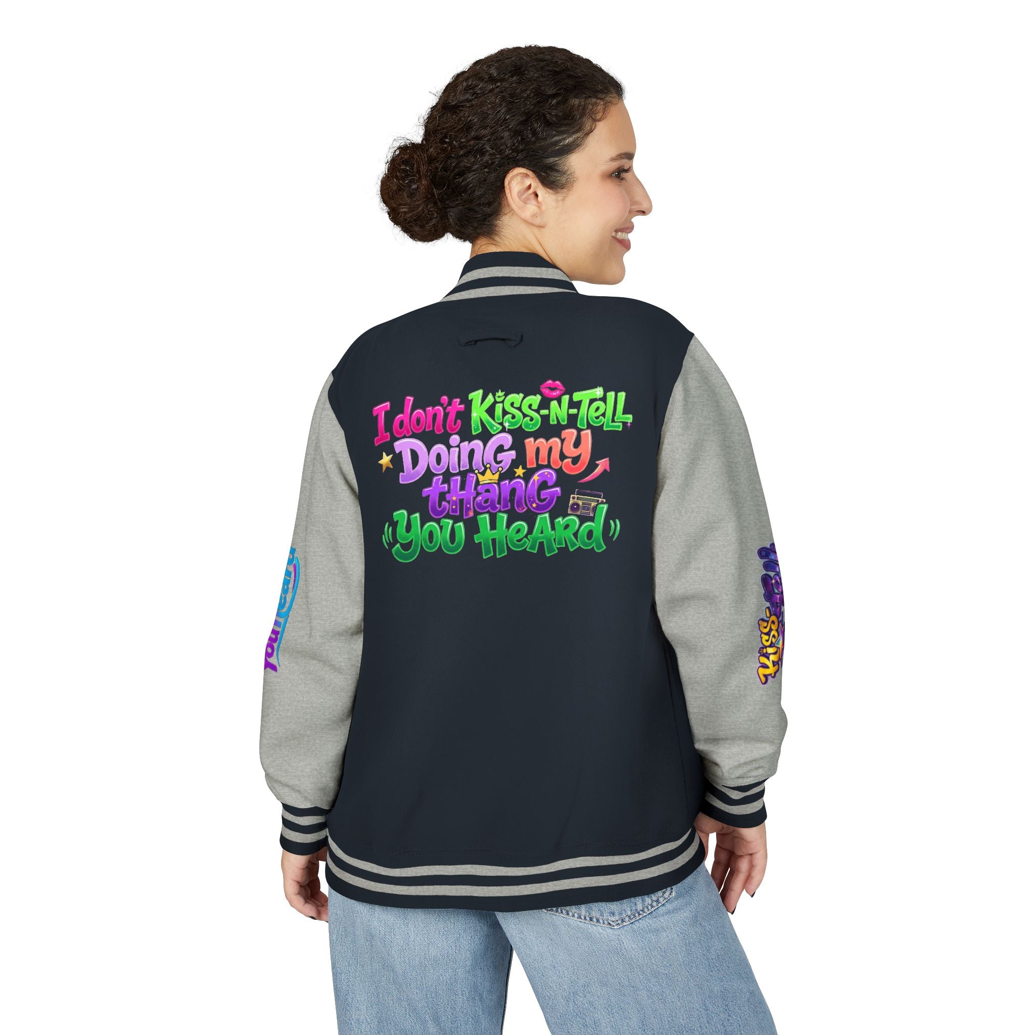 Letterman Jacket — "I Don't Kiss-N-Tell, Doing My Thang You Heard" Colorful Streetwear
