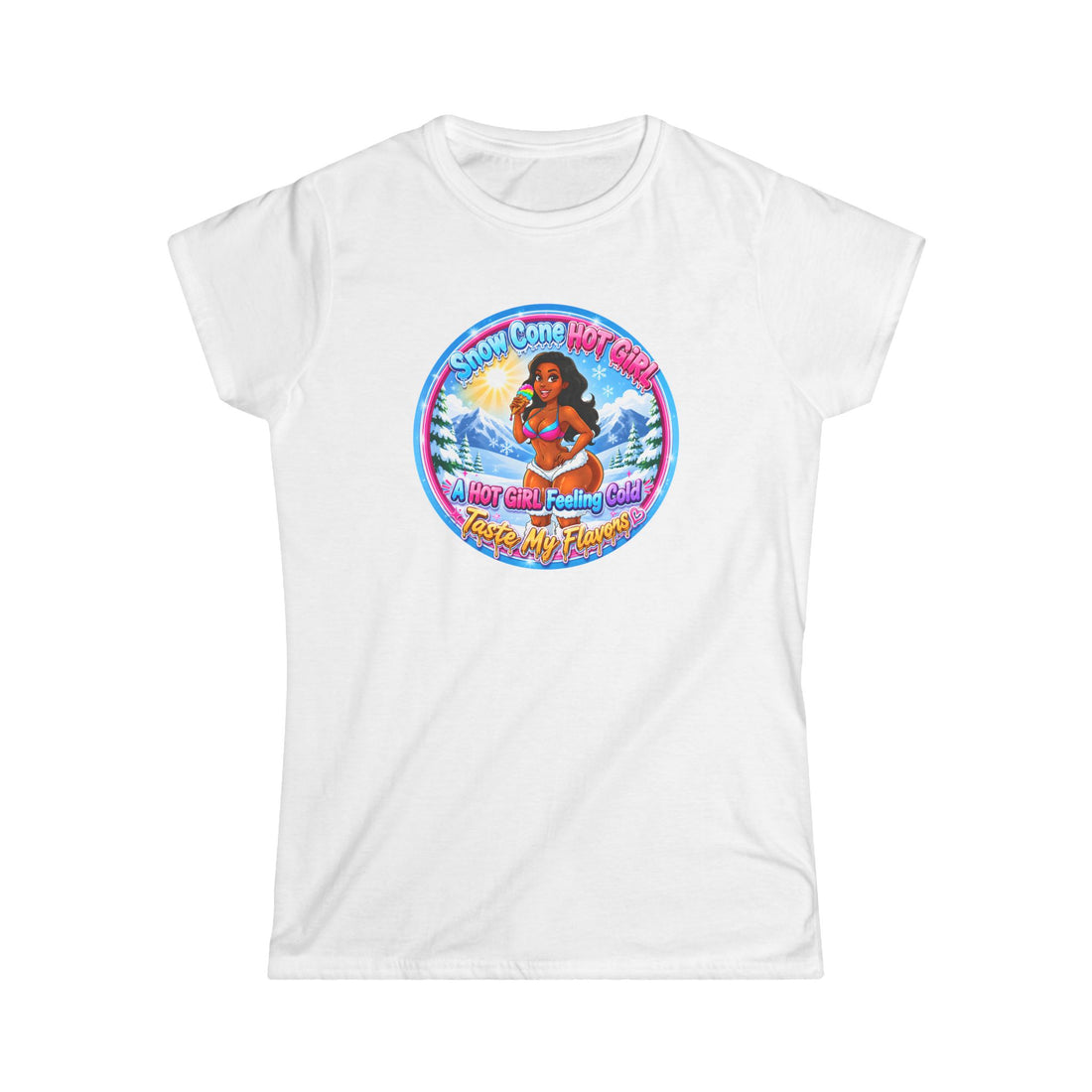 T-Shirt — Retro Beach Pinup Tee with ''Snow Cone Hot Girl" Tropical Graphic