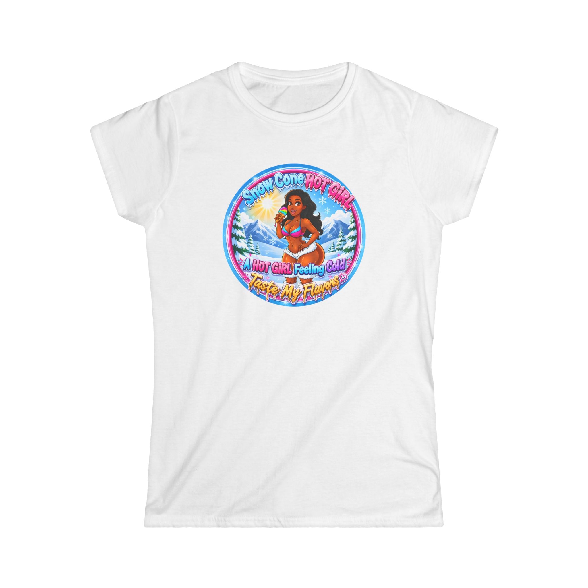 T-Shirt — Retro Beach Pinup Tee with ''Snow Cone Hot Girl" Tropical Graphic