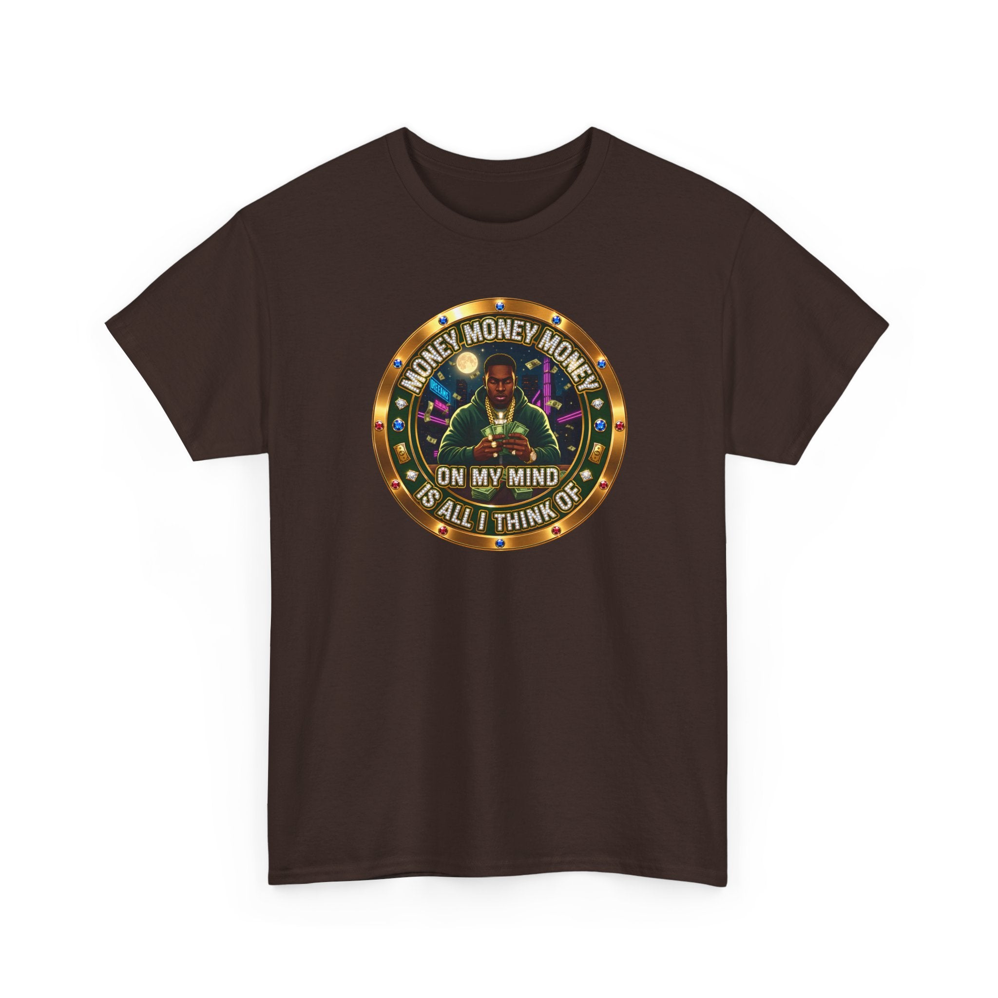 "Money On My Mind" Graphic Tee — Retro Casino Coin Design