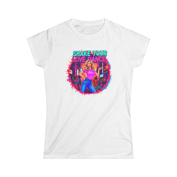 "Shake Your Love Dance" Women's T‑Shirt — Retro Dance Girl Graphic Tee