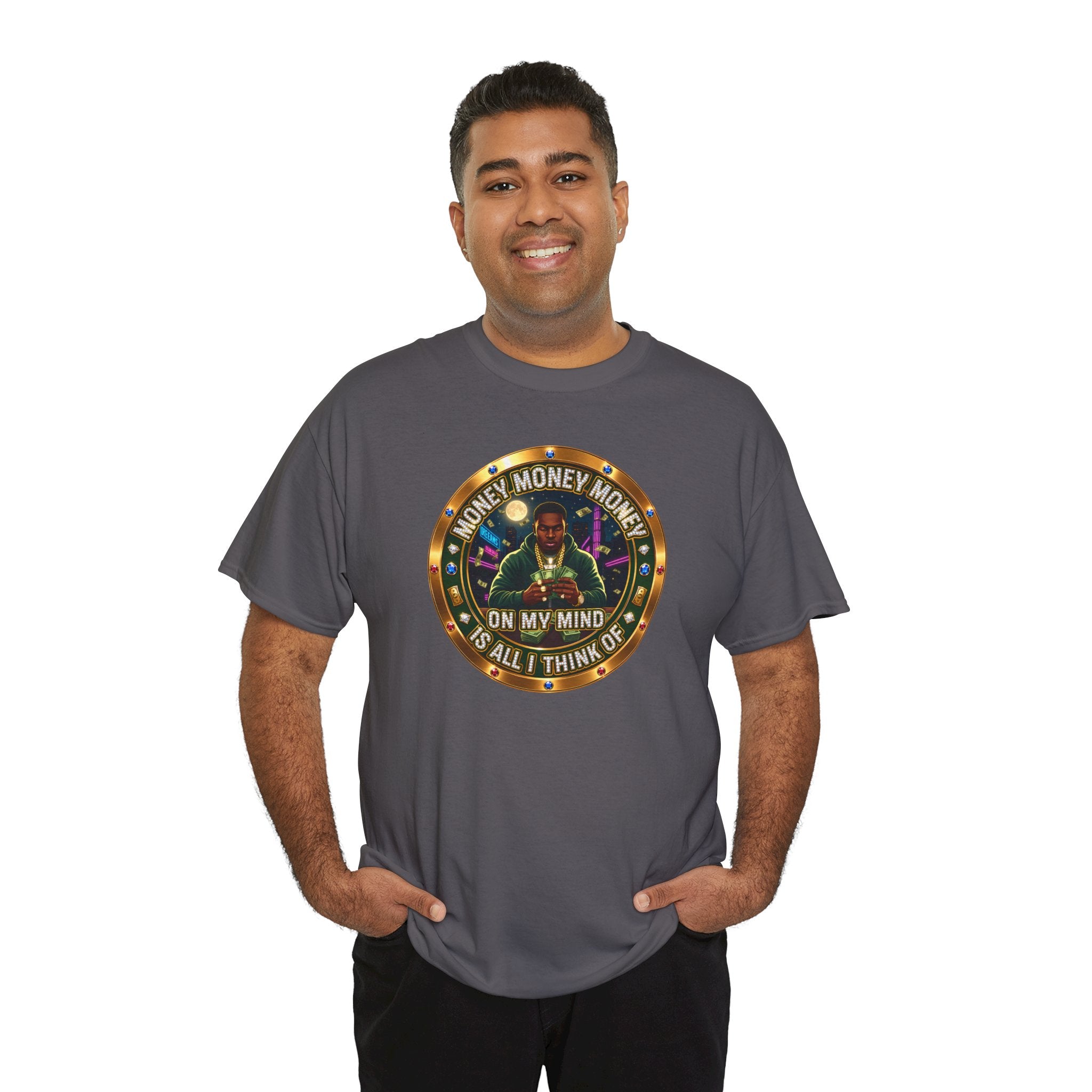 "Money On My Mind" Graphic Tee — Retro Casino Coin Design