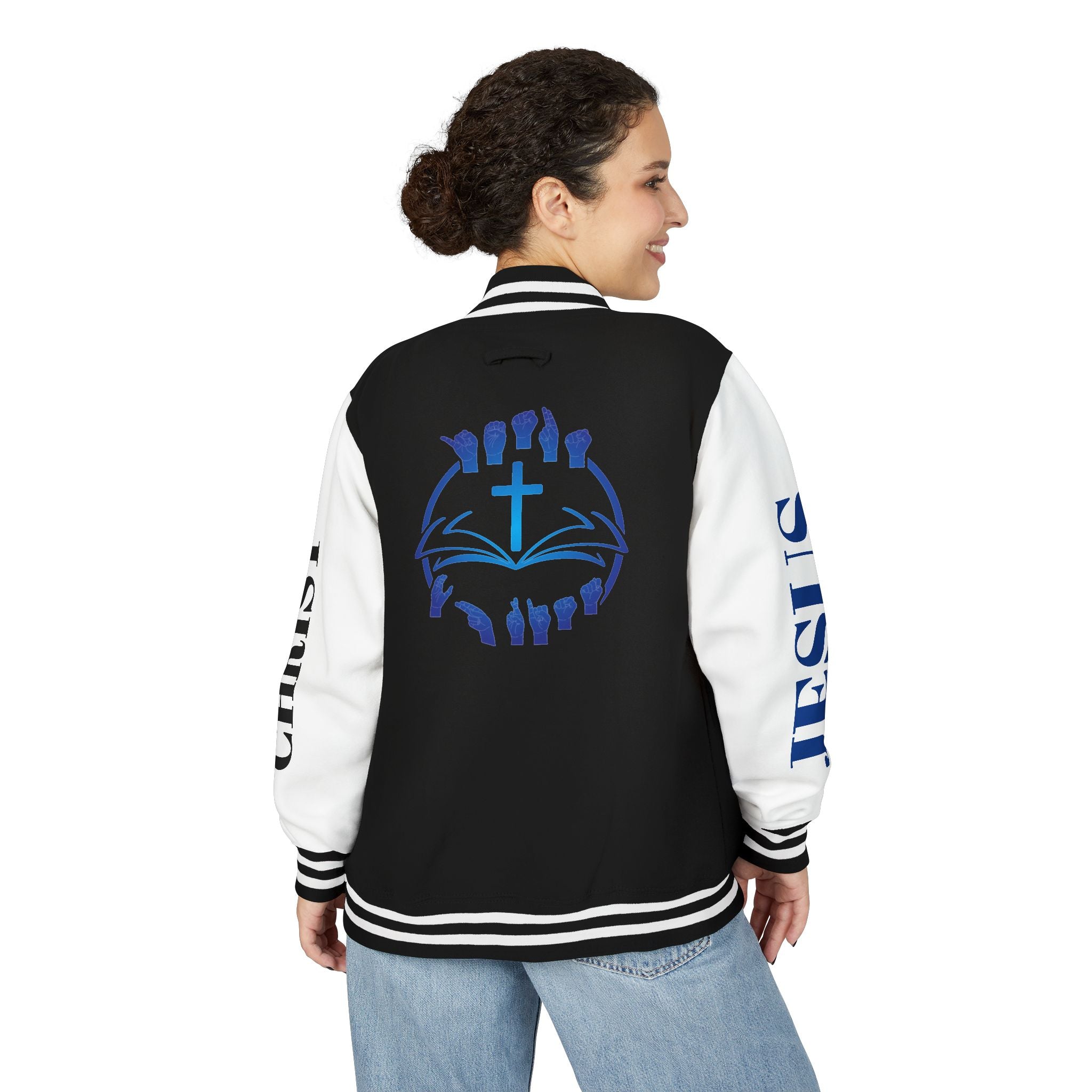 Christian Cross Letterman Jacket — Faith Crewneck Varsity Jacket