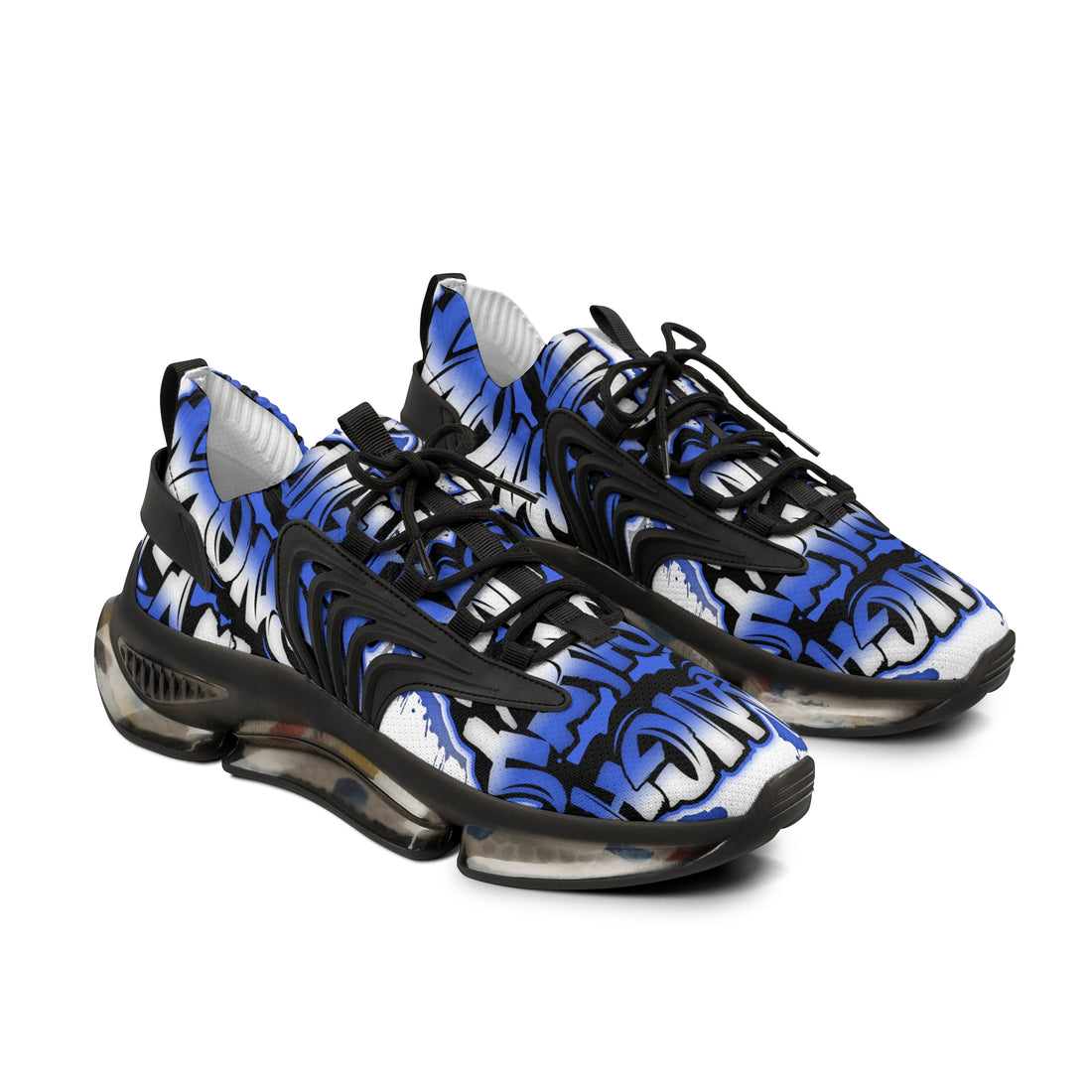 Men's Blue Graffiti Mesh Sneakers — "Straight Money Crew" Breathable Streetwear Athletic Shoes