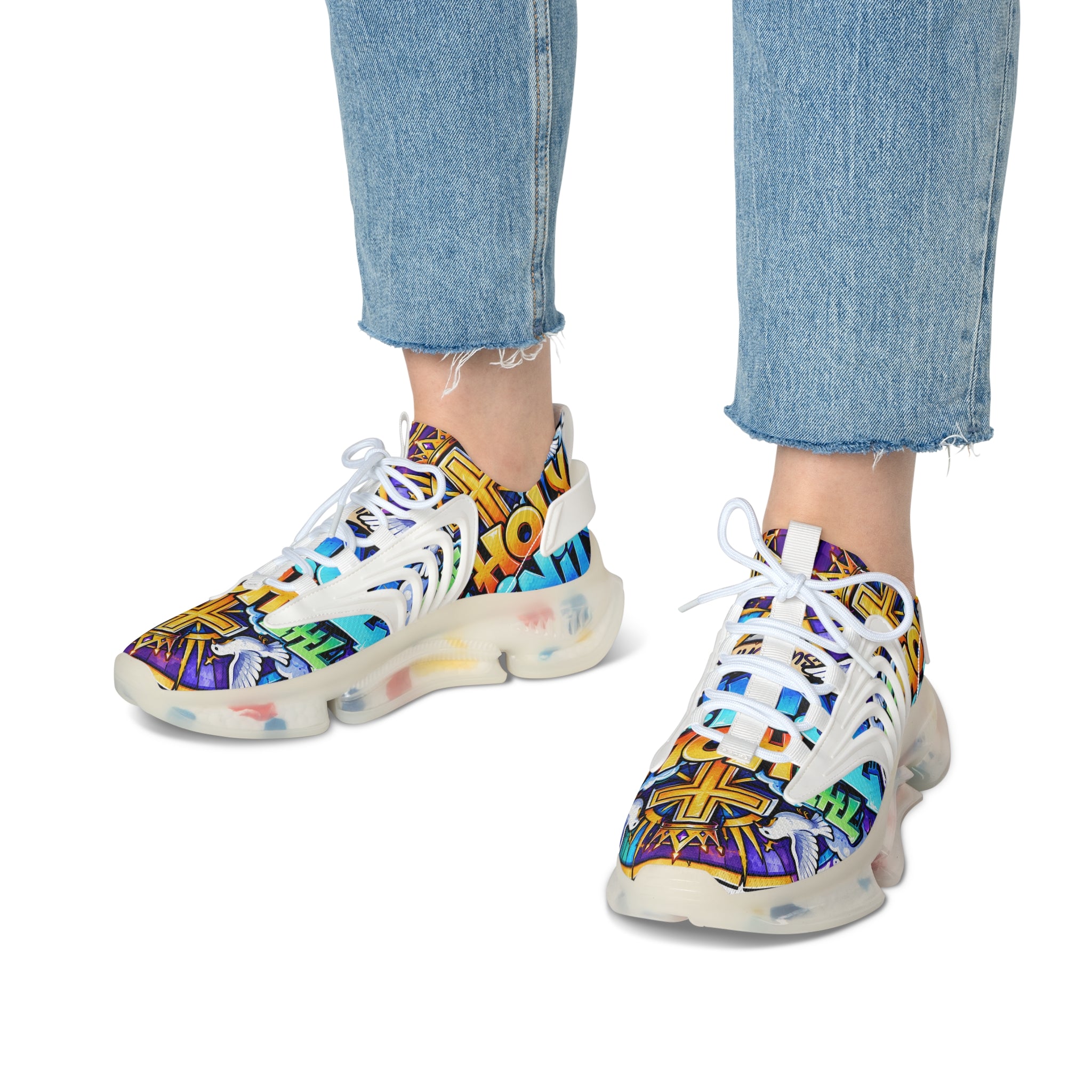 Men's Mesh Sneakers — 'The Holy' Colorful Graffiti Athletic Shoes for Women