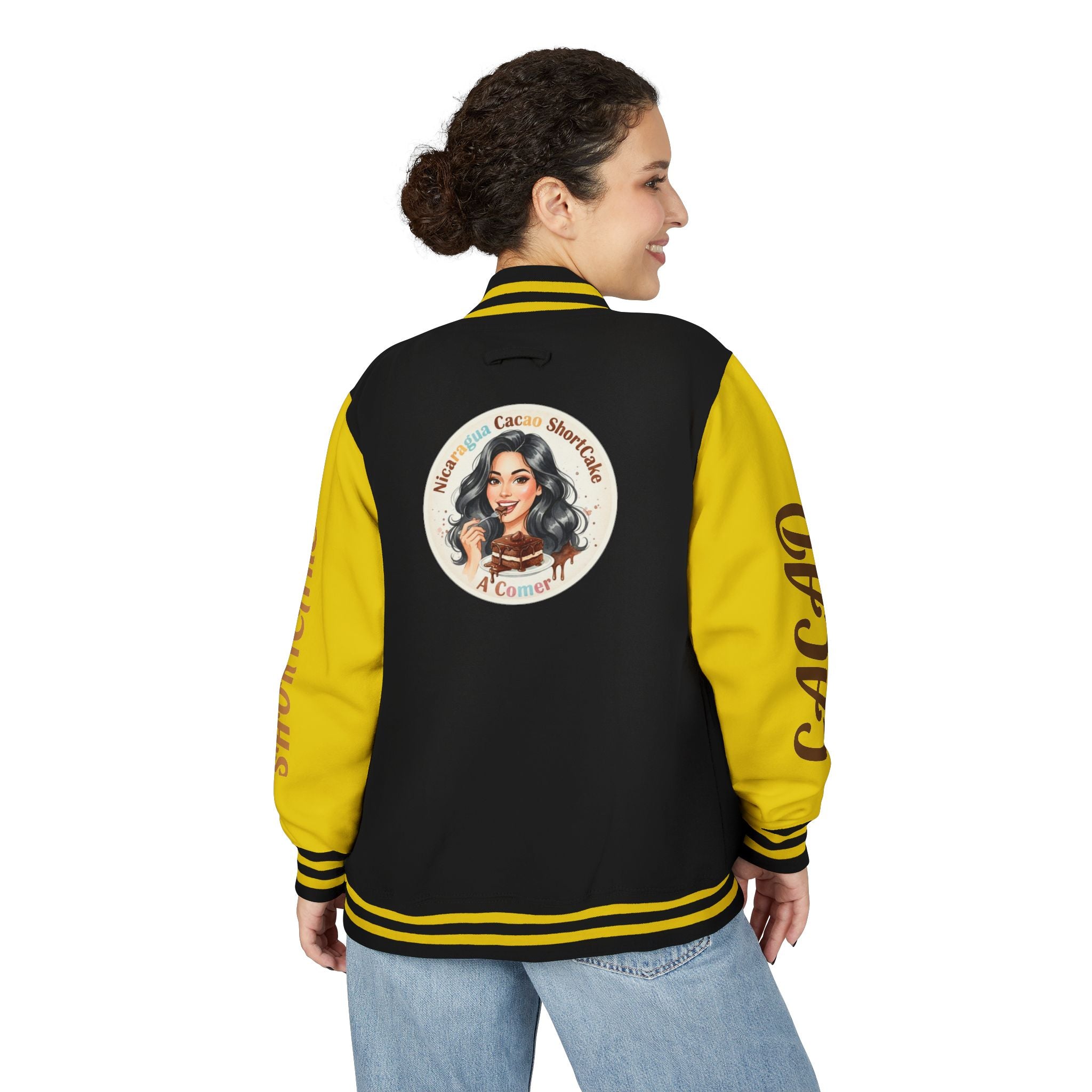 Vintage Pin-Up Letterman Jacket —Cacao Chocolate Shortcake Retro Logo Varsity Jacket