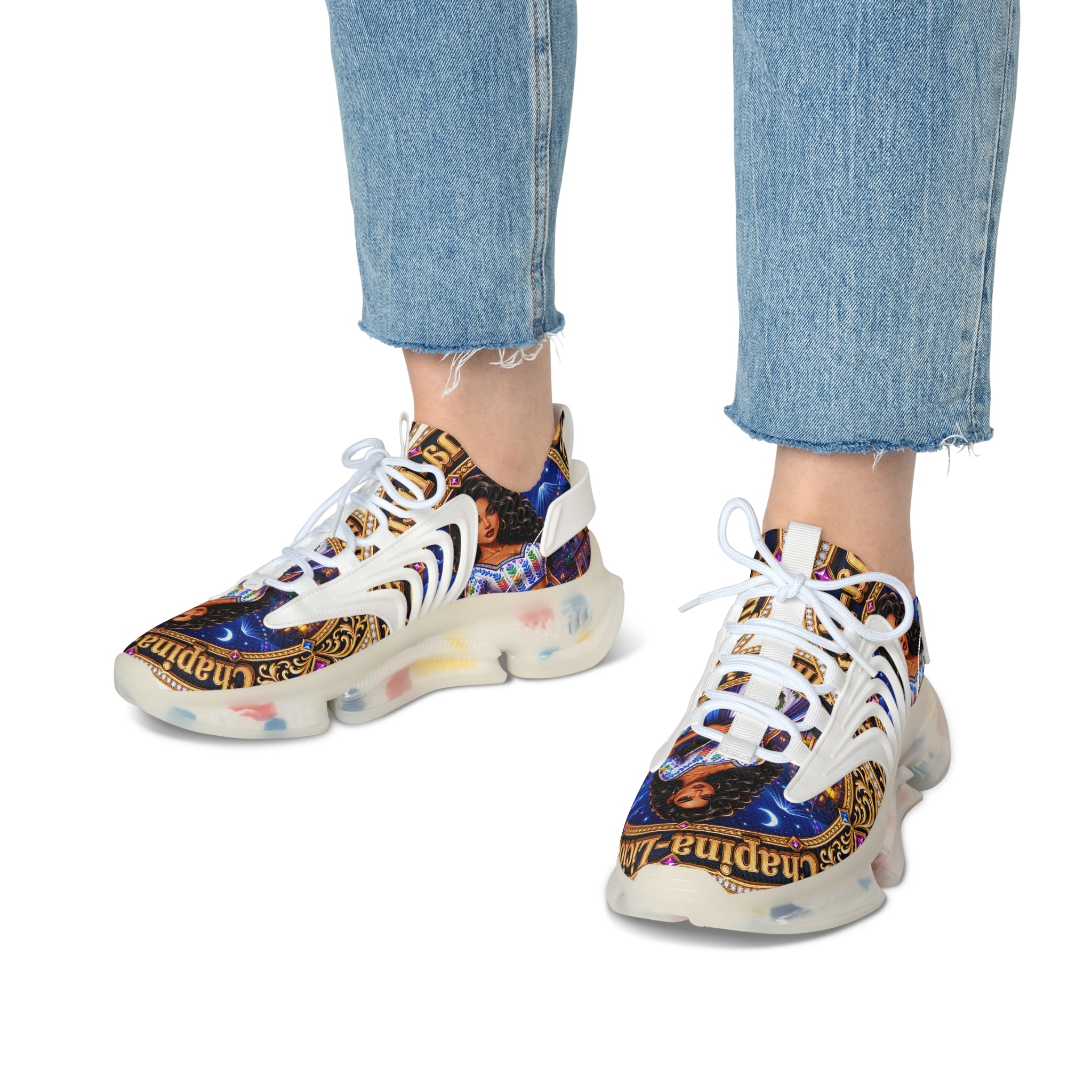 Women's Mesh Sneakers — Colorful Folklore Print Athletic Shoes
