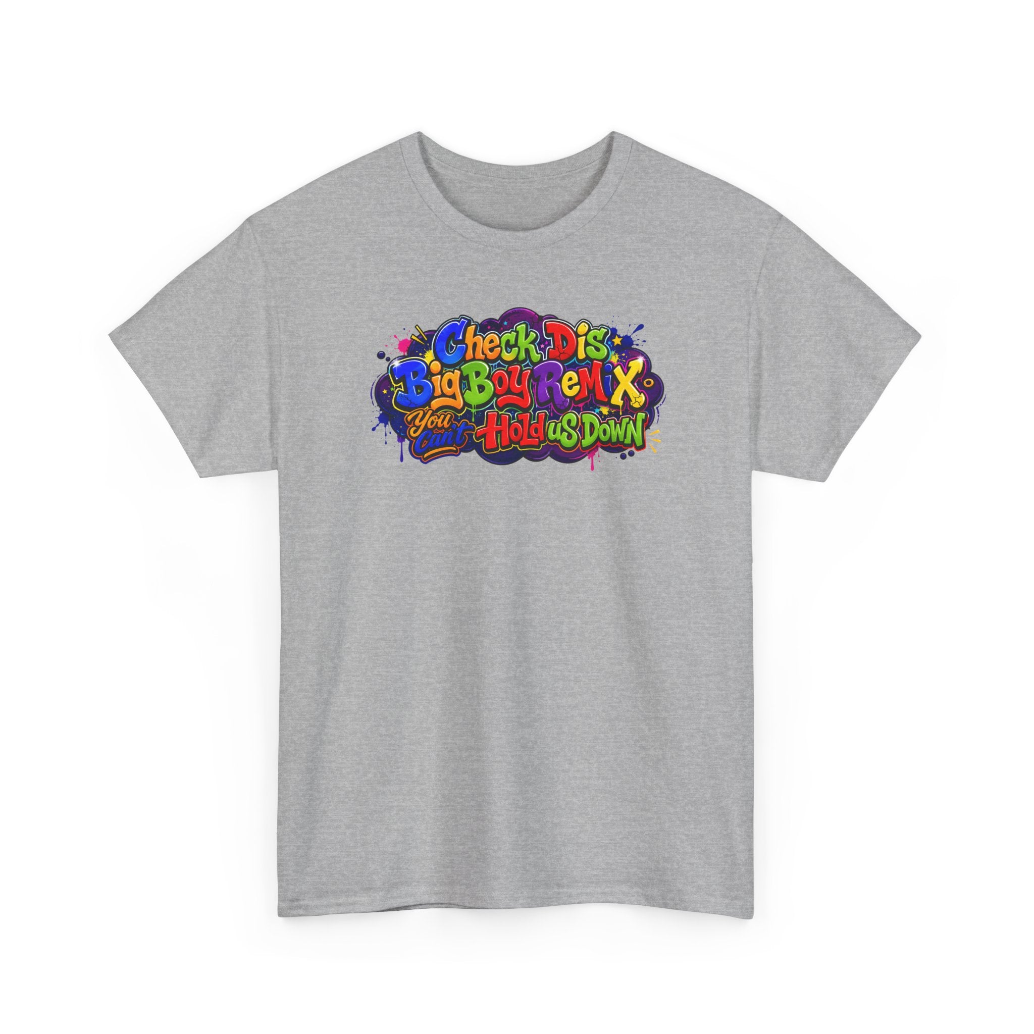 Graphic Tee — Colorful 'Check Dis Big Boy Remix' Retro Street Art T-Shirt