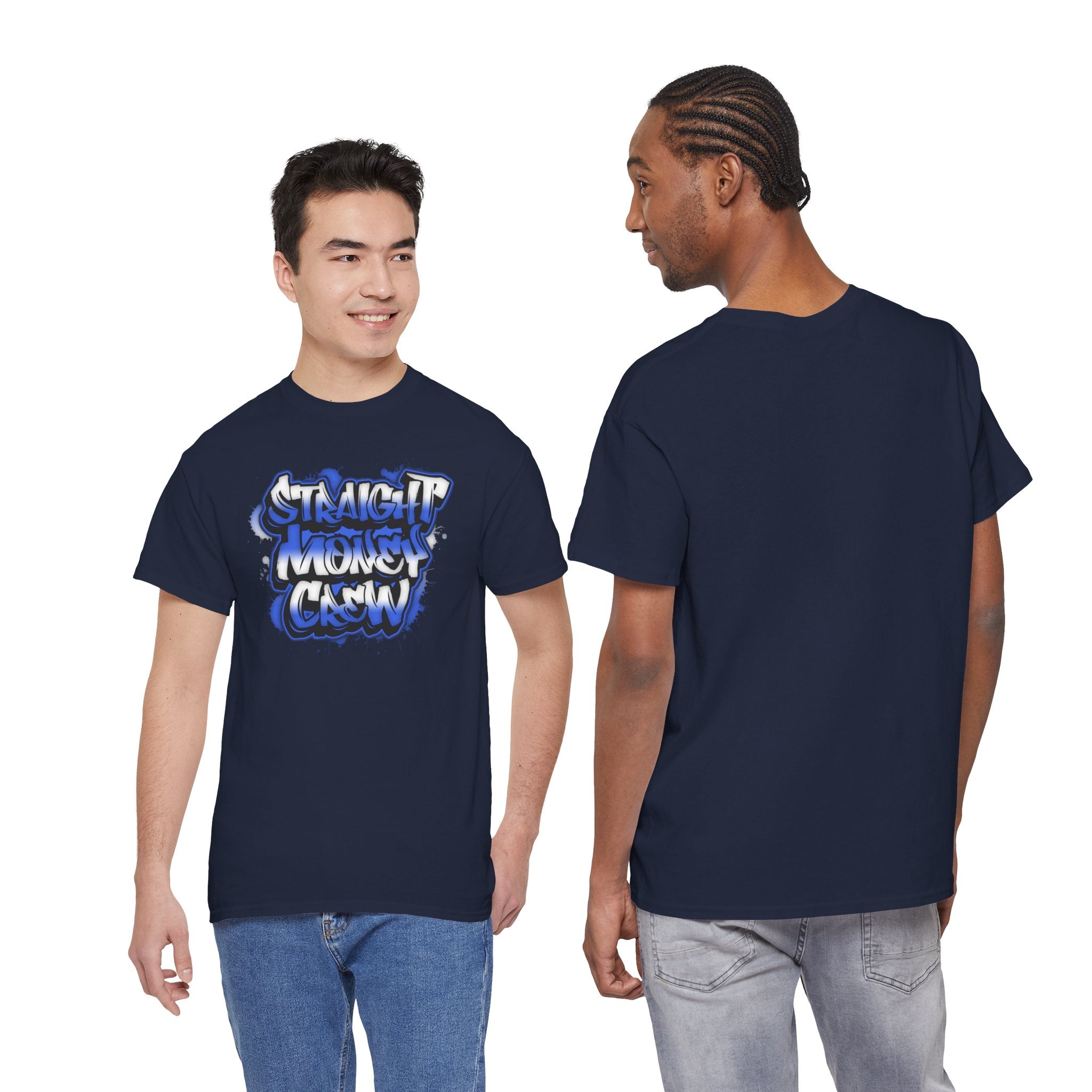 T-Shirt — "Stackin' Money Crew" Blue Graffiti Graphic Tee