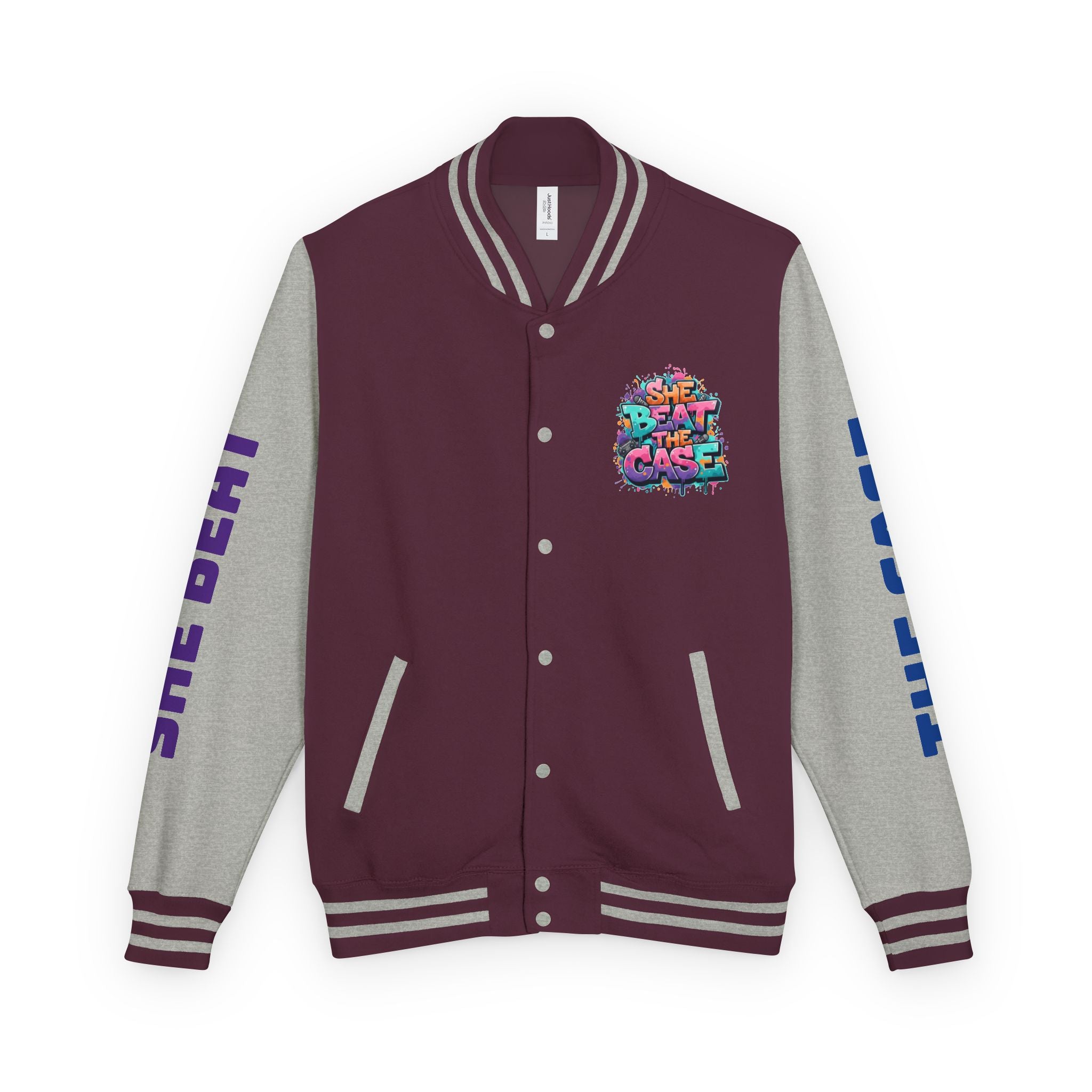 Letterman Jacket — “She Beat the Case” Colorful Graffiti Backprint