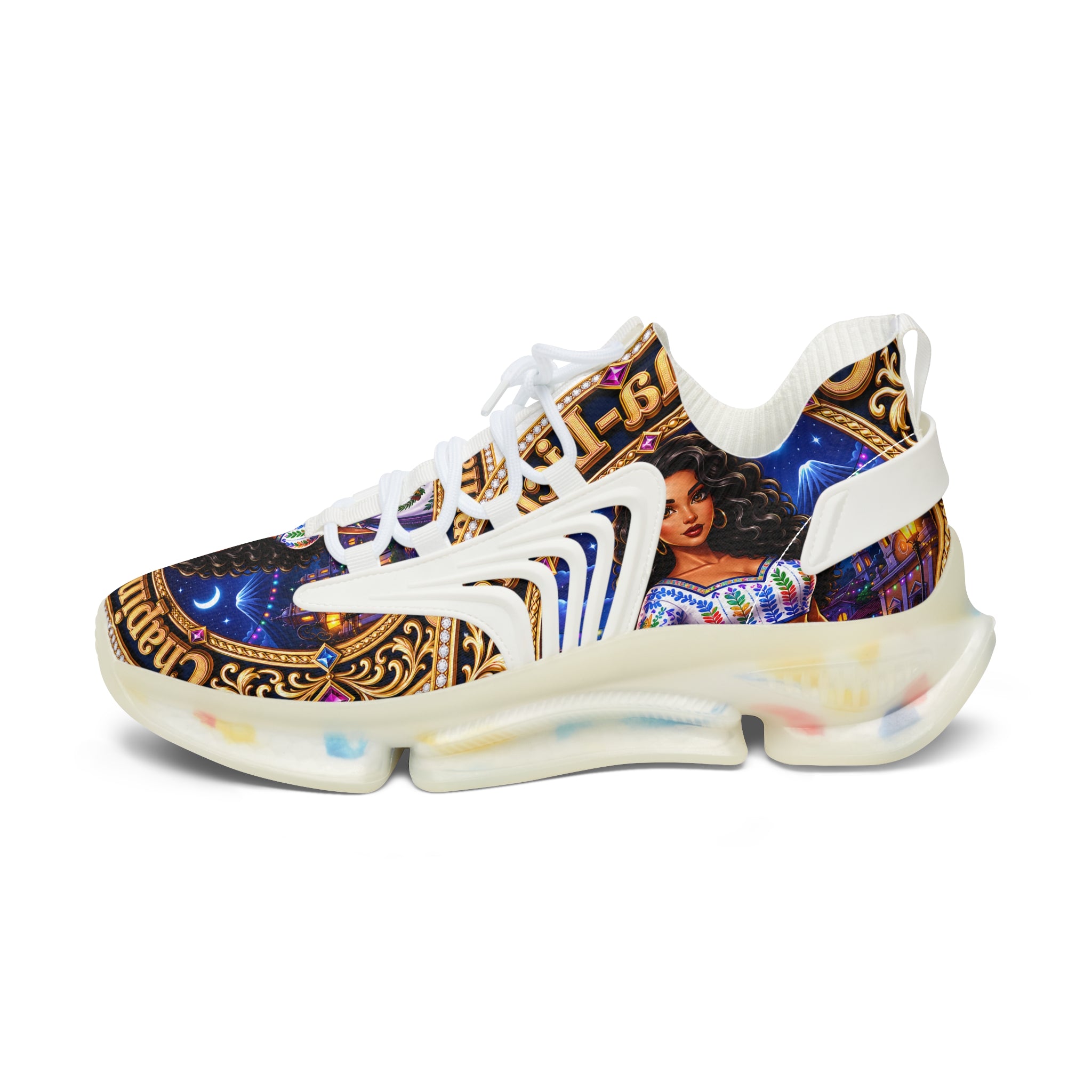 Women's Mesh Sneakers — Colorful Folklore Print Athletic Shoes